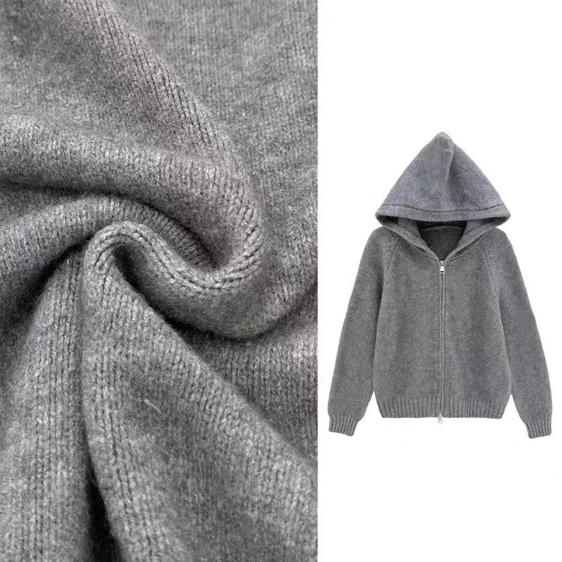 连帽毛衣外套女2025春秋新款百搭纯色时尚宽松双拉链针织开衫上衣