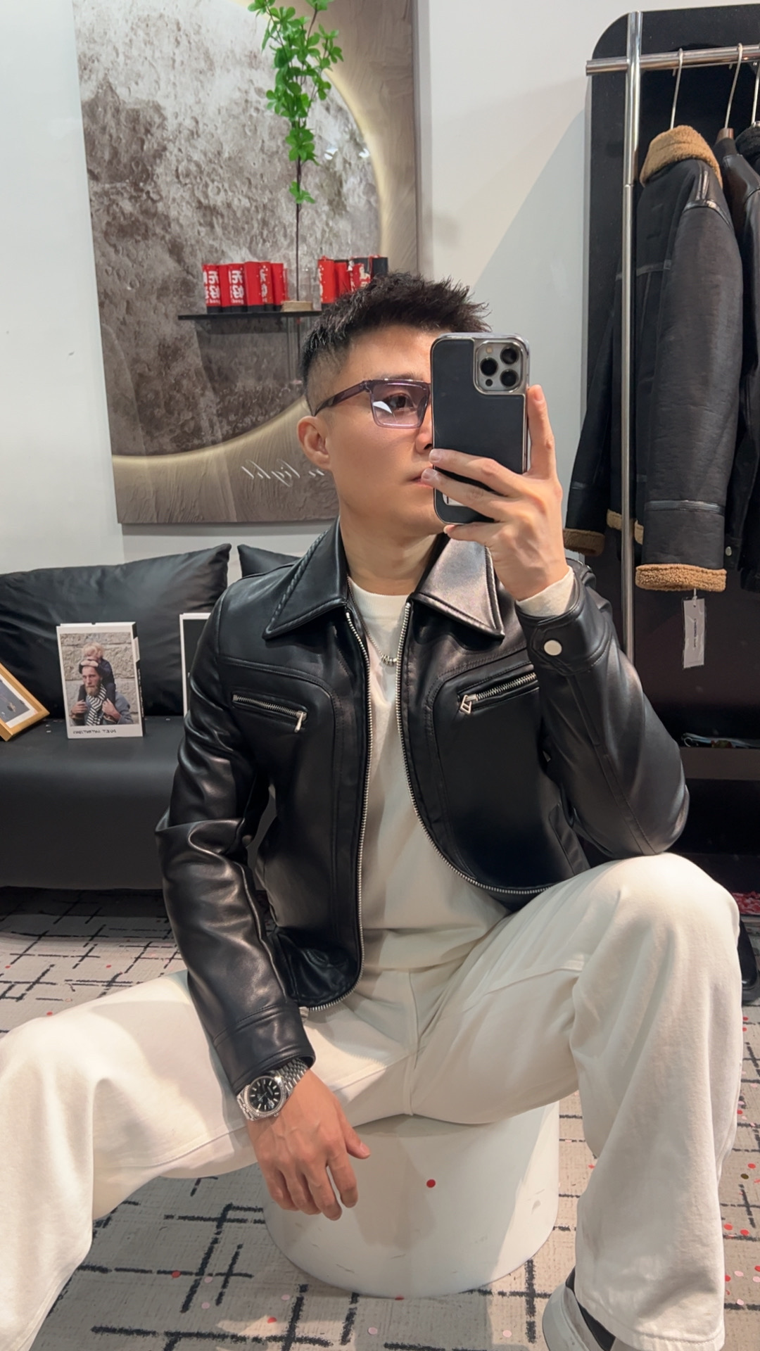 南浔优选 美式复古风  PU软皮衣男士时尚短款皮夹克翻领