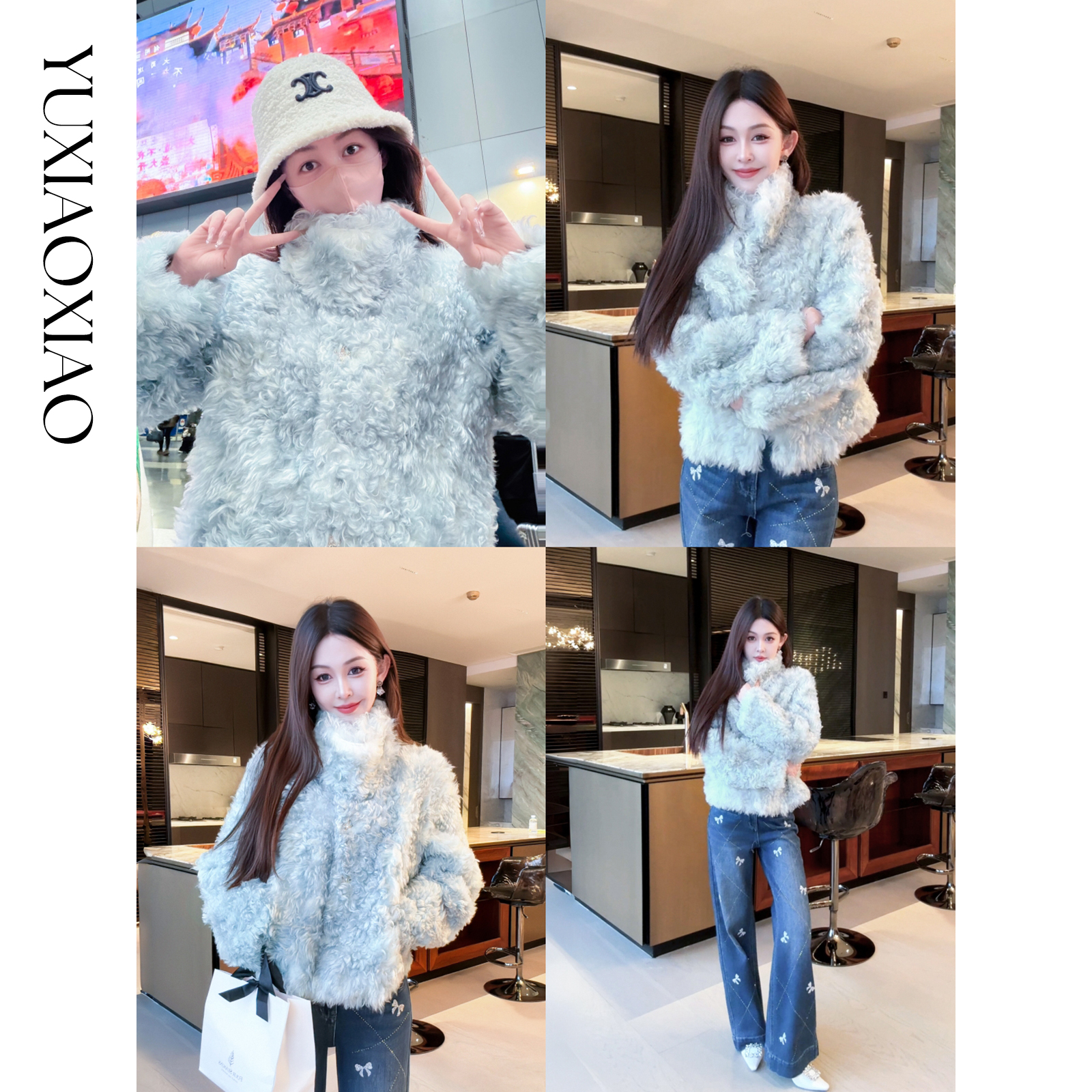 余潇潇【巴比伦幻夜】轻奢智利高山羊皮毛一体可拆卸领袢立领短皮草