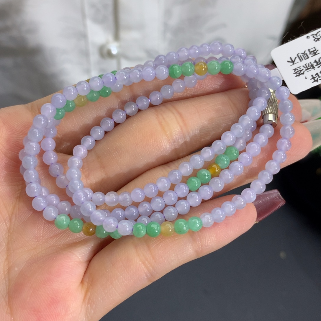 手串翡翠未镶嵌卡3.6冰胶紫绿黄小米项链