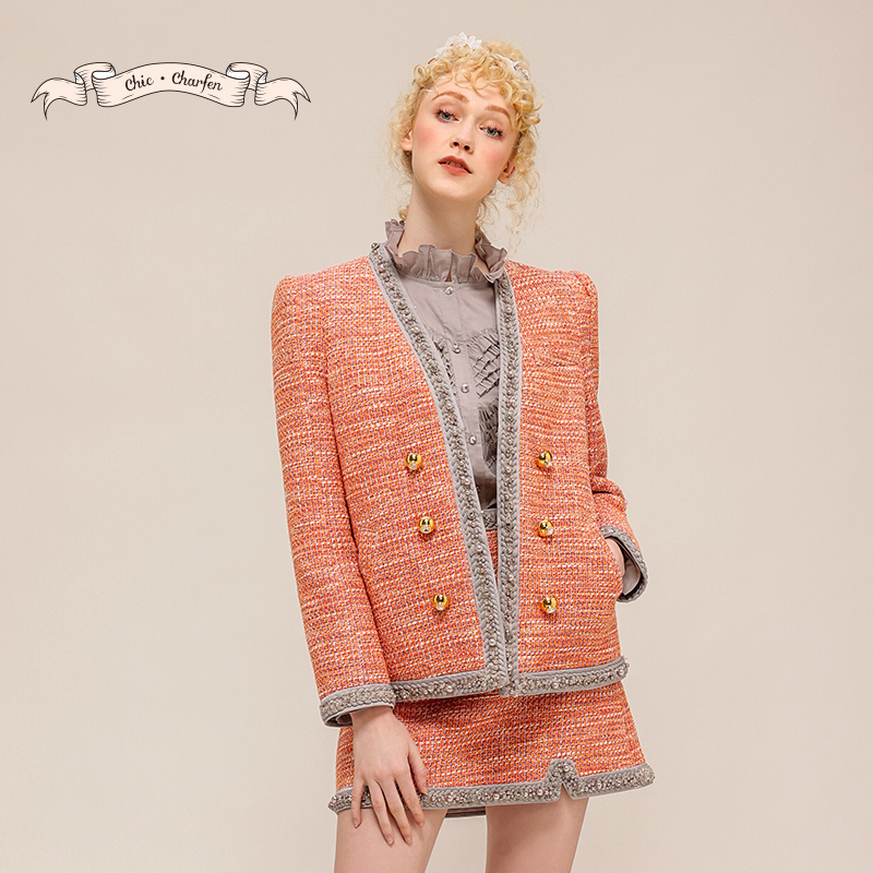 【达人专属】朝峰冬季时尚复古气质小香风外套CFD5D217-2070A