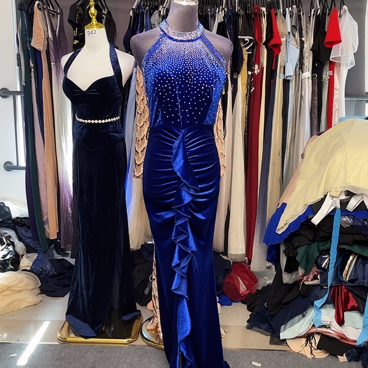 开***有蓝色重工钻石晚礼服3X