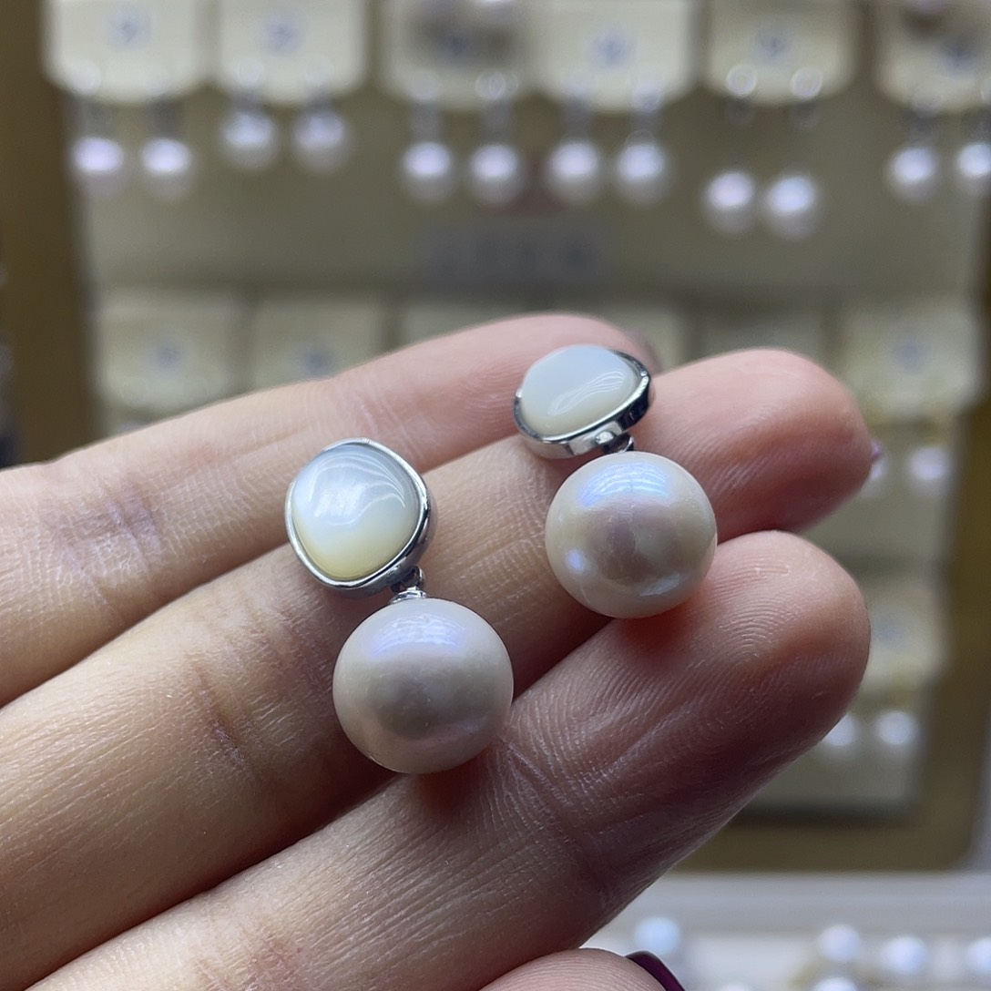 淡水珍珠耳饰银S925镶嵌
