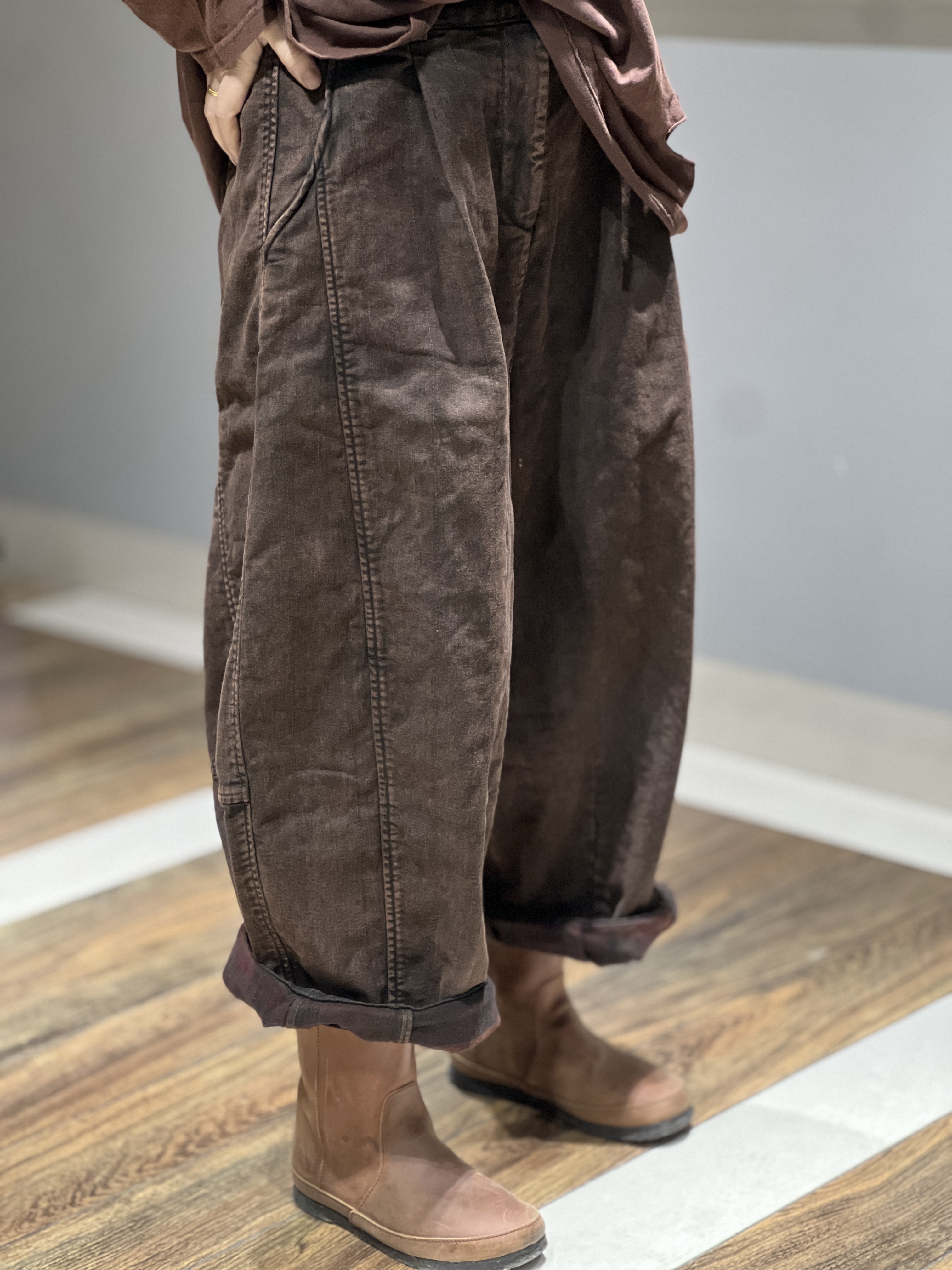 2025冬原创复古文艺个性时尚百搭显瘦重工做旧炒色纯棉双层牛仔裤