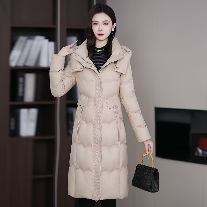 过膝中长款羽绒服2025冬季新款修身显瘦新中式妈妈装加厚保暖外套