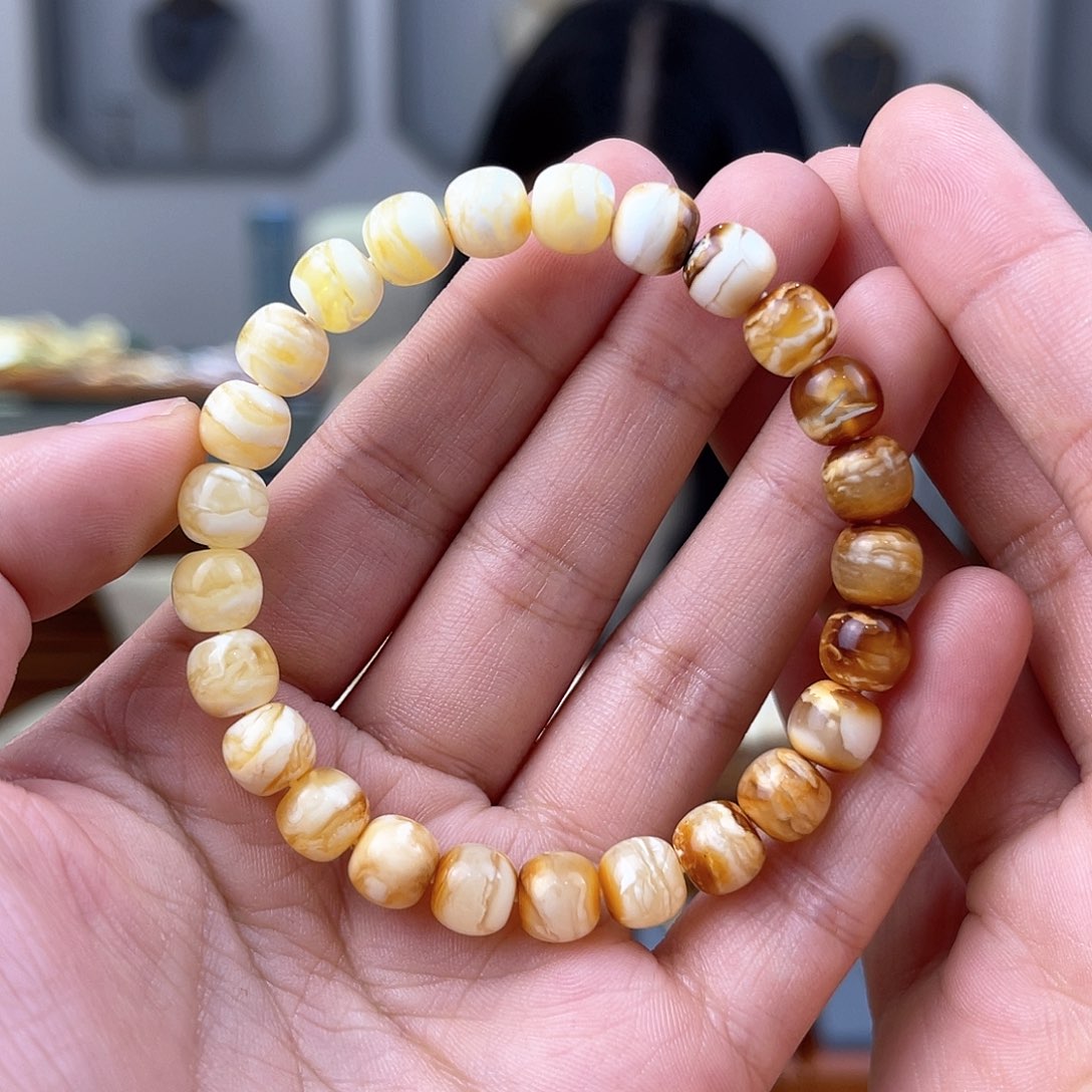 琥珀裸石未镶嵌虎皮纹手串8.0mm