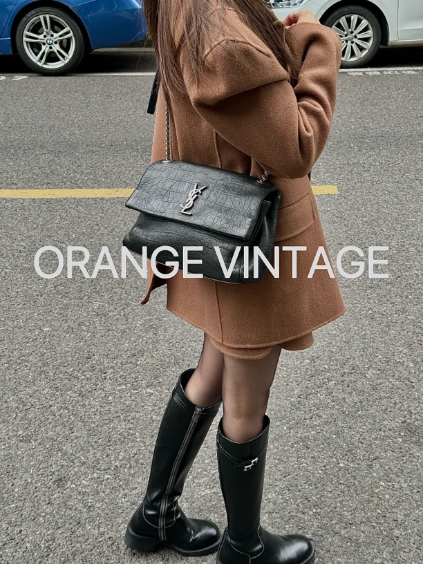 95新 YSL/圣罗兰  ysl Hollywood 鳄鱼纹黑银单肩挎包