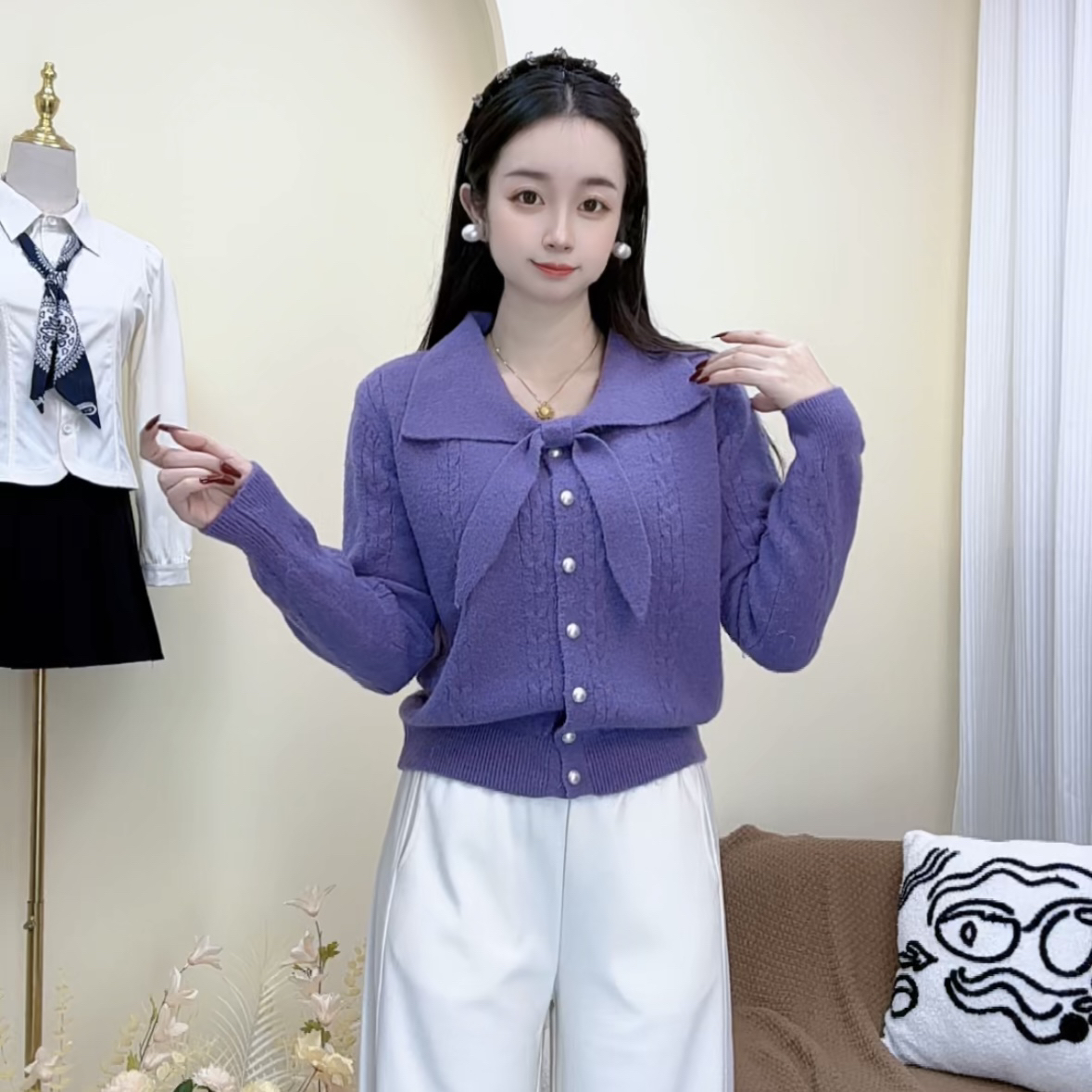 2025秋冬新款时尚温柔百搭圆领针织衫软糯慵懒风套头毛衣女