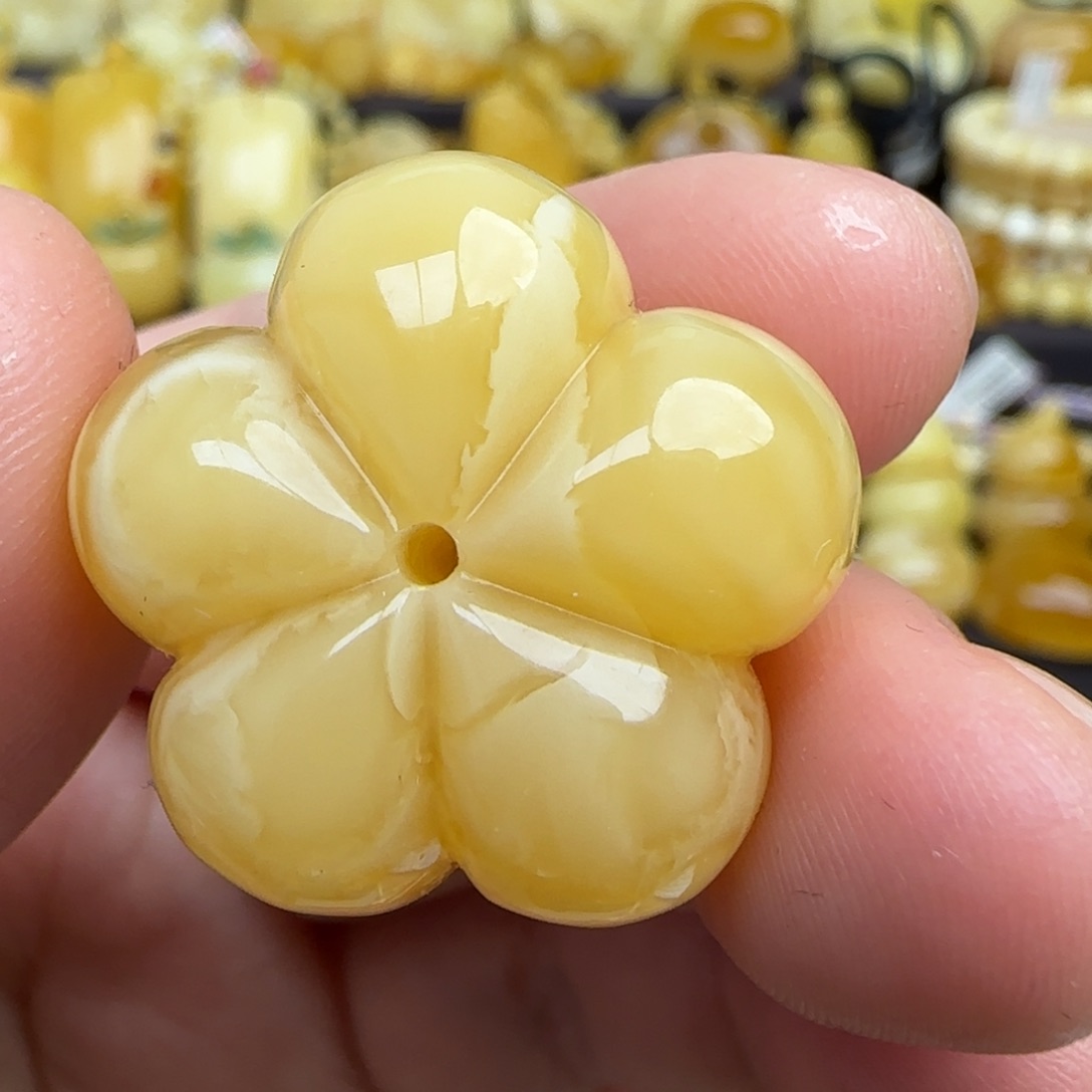 蜜蜡吊坠(不含链)未镶嵌不退换天然俄料妖花蜜蜡五瓣花吊坠