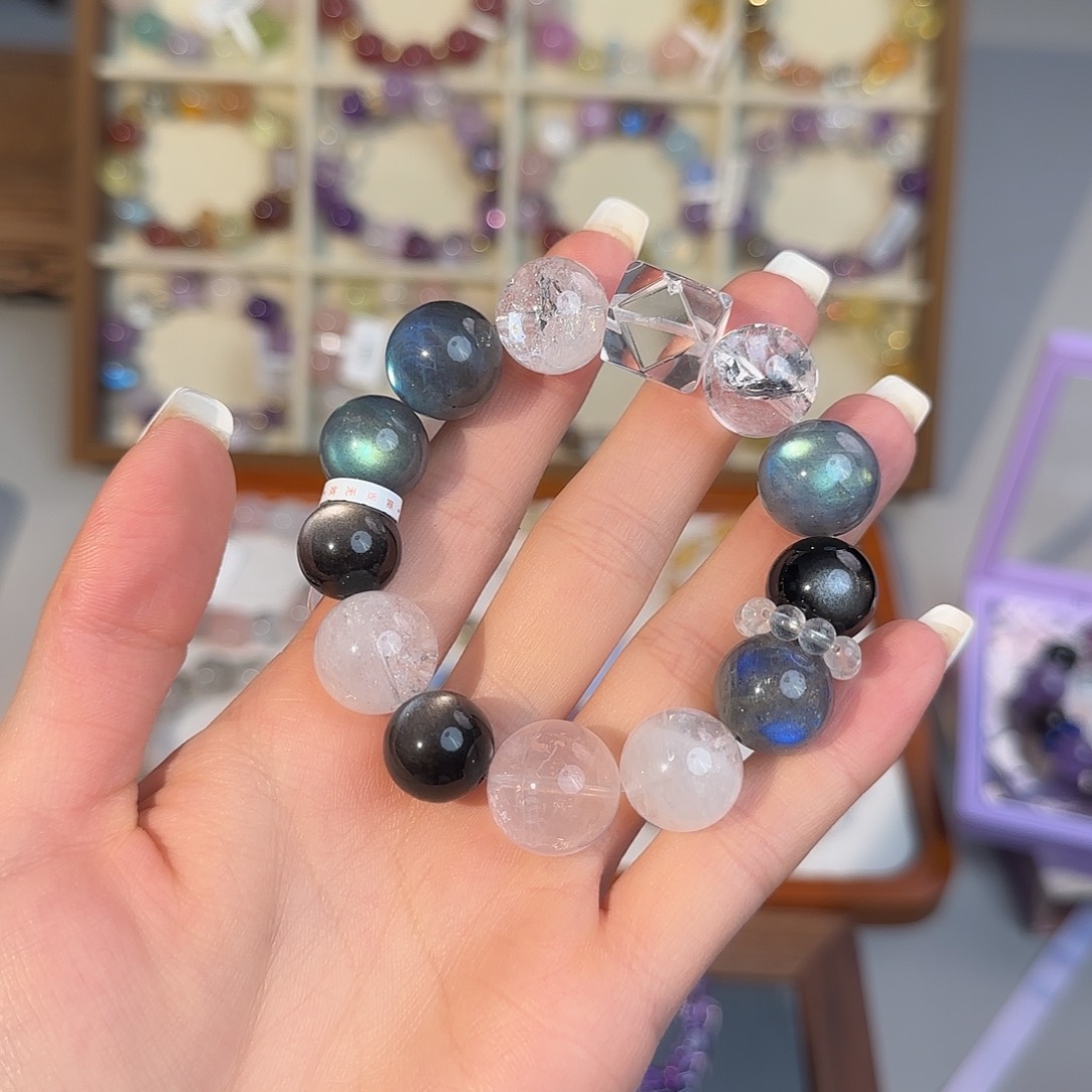 玛瑙/玉髓合金手链灰月光银耀石白阿塞