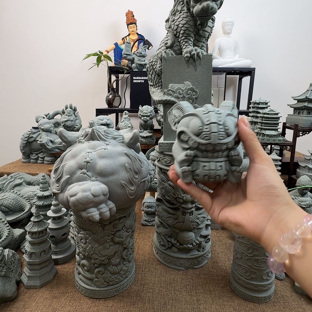 H***…石材青砂石22公分龙柱➕吞金兽大➕圆底弥勒
