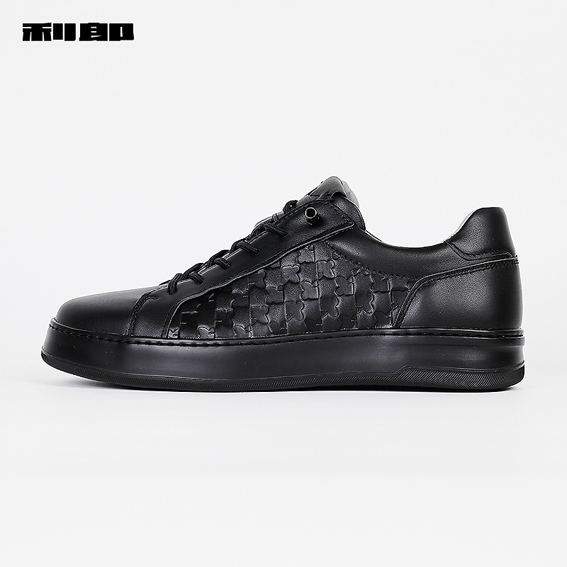 利郎官方 压花休闲板鞋男士牛皮革防滑耐磨2025秋季新款低帮鞋子