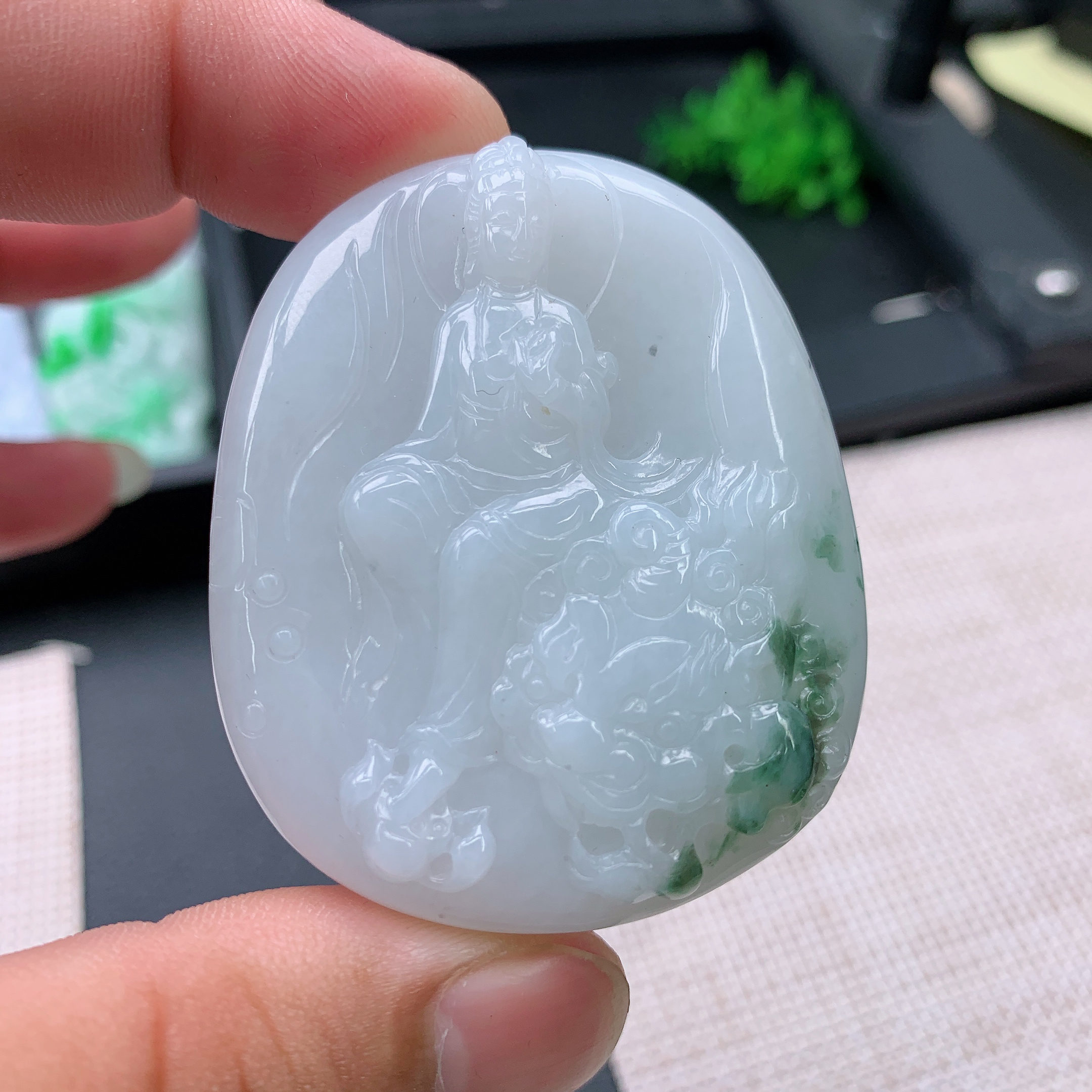 天然A货翡翠文殊菩萨吊坠挂件54.3-45.4-11.8