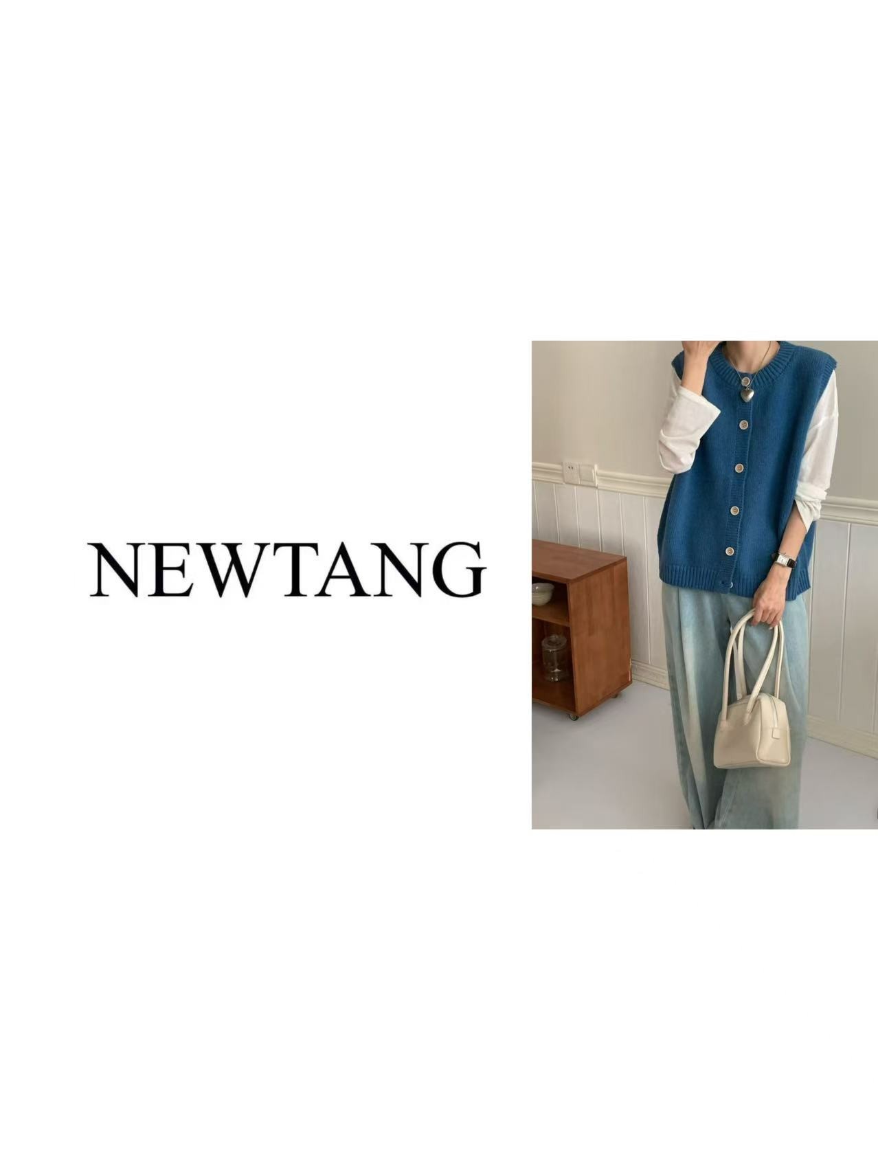 【轻盈】390(含羊毛)新款多巴胺服装女无袖休闲马甲慵懒风 蓝