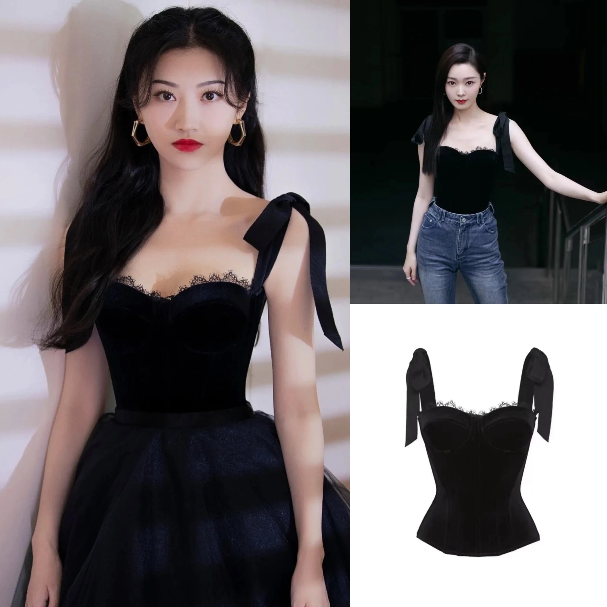 super7【景甜同款】春夏新款蝴蝶结系带胸衣法式优雅鱼骨收腰吊带