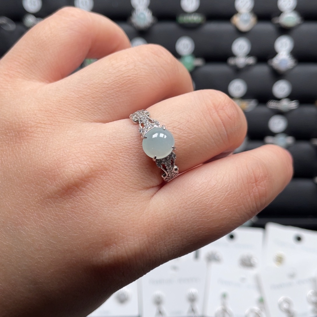 翡翠戒指银S925镶嵌戒指