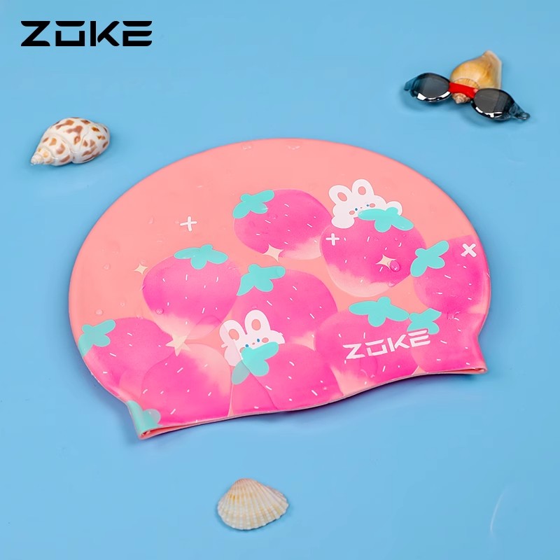 洲克【儿童泳帽】硅胶防水护发护耳zoke防滑颗粒游泳训练不勒头帽子