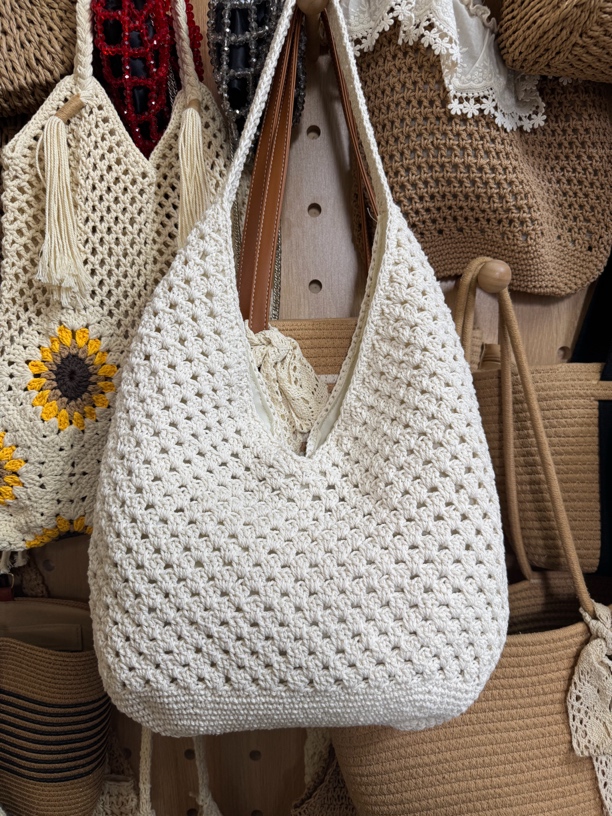 镂空编织包纯色拉链暗袋单肩包沙滩肩包褶皱编制时尚单肩