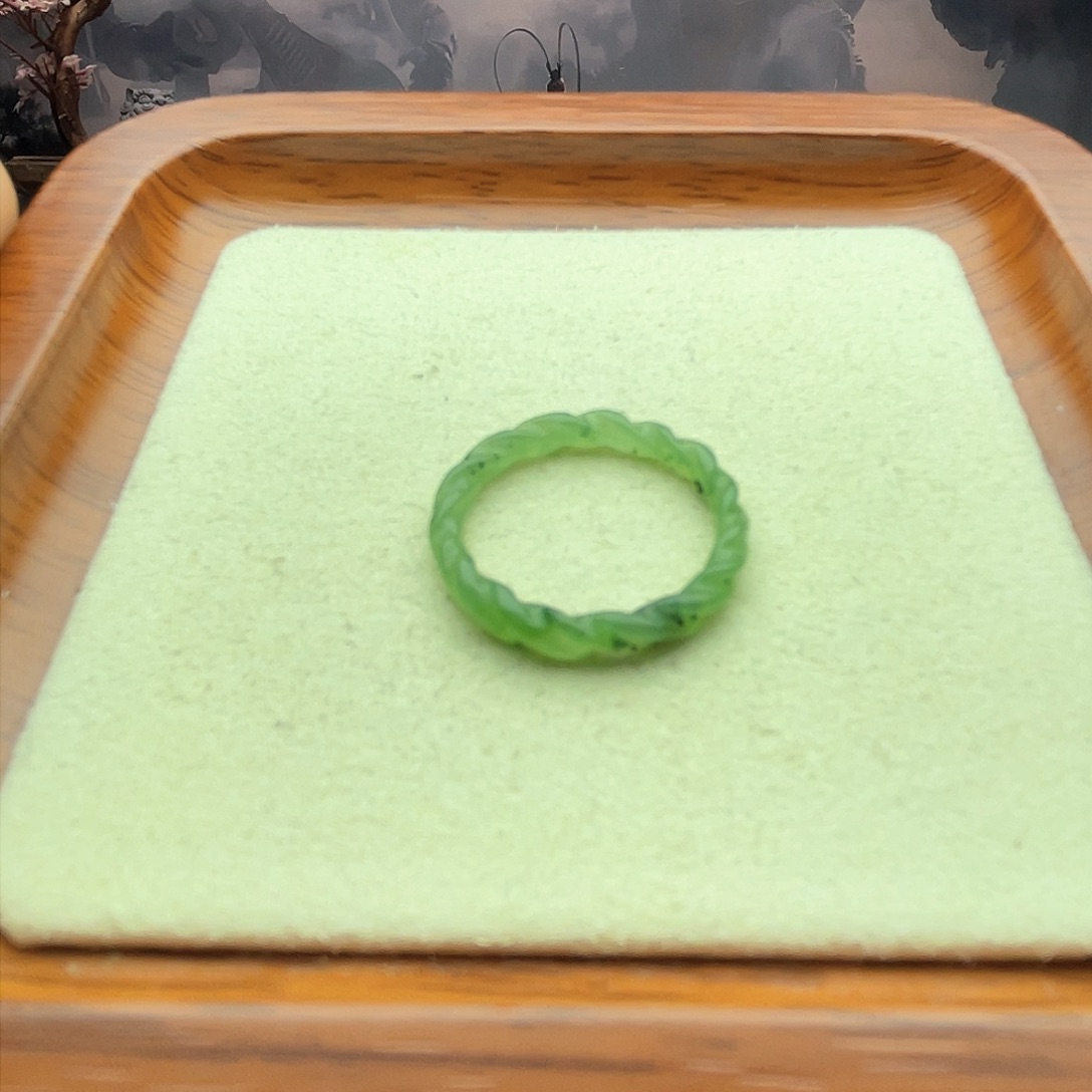 和田玉戒指未镶嵌碧玉麻花16-17号