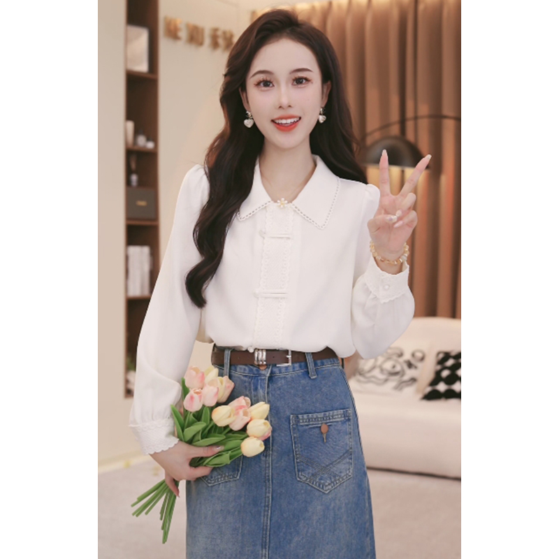 法式轻熟翻领长袖衬衫女2025春季新款独特别致设计感小众宽松上衣