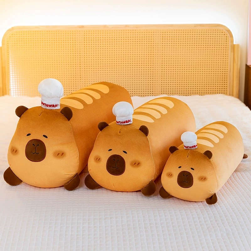 新款可爱卡皮巴拉法棍面包水豚鼠毛绒玩具长条抱枕男女生生日礼物