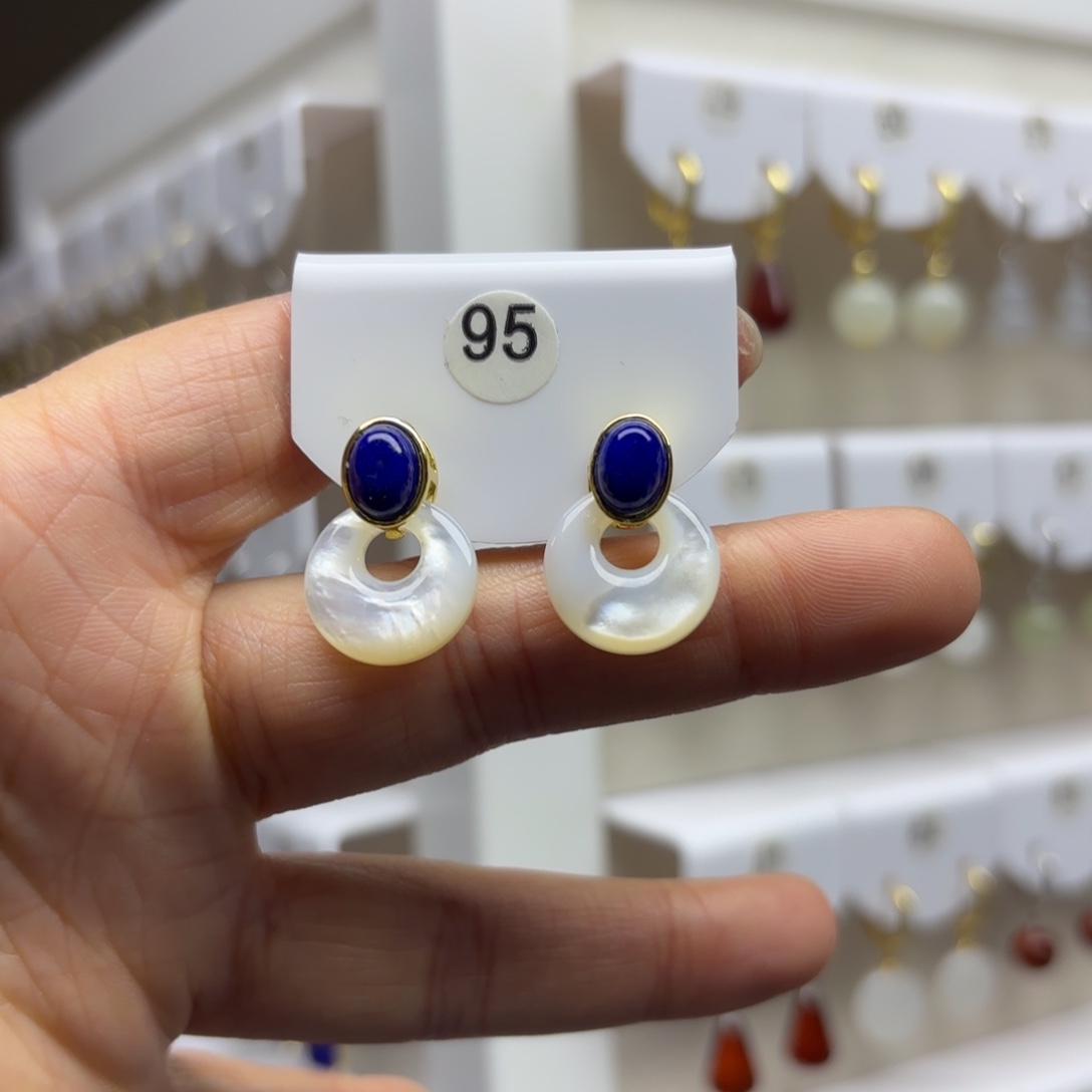 青金石银S925镶嵌耳饰