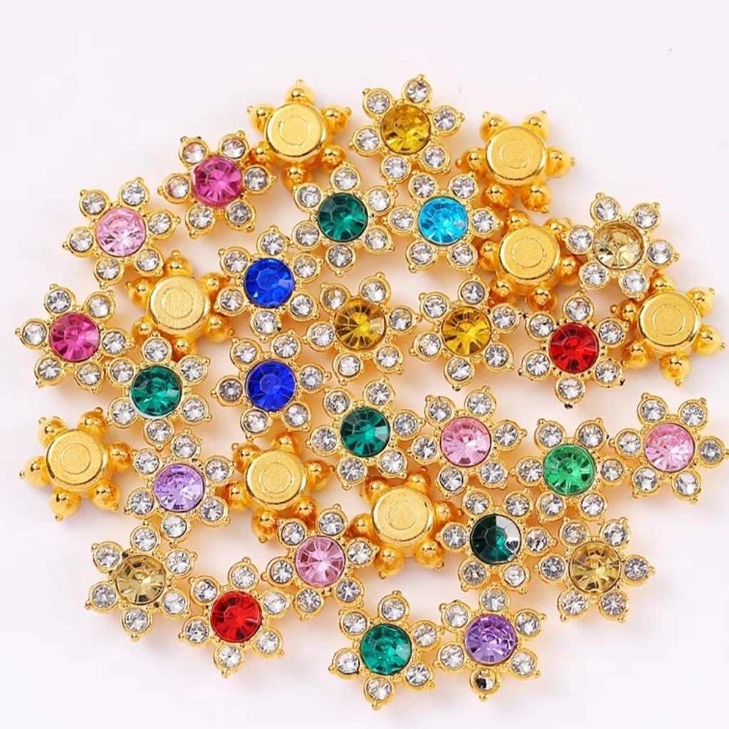 【子菲】向日葵钻六角星圆形花盘钻扣手工diy蝴蝶结钉珠双层花水钻