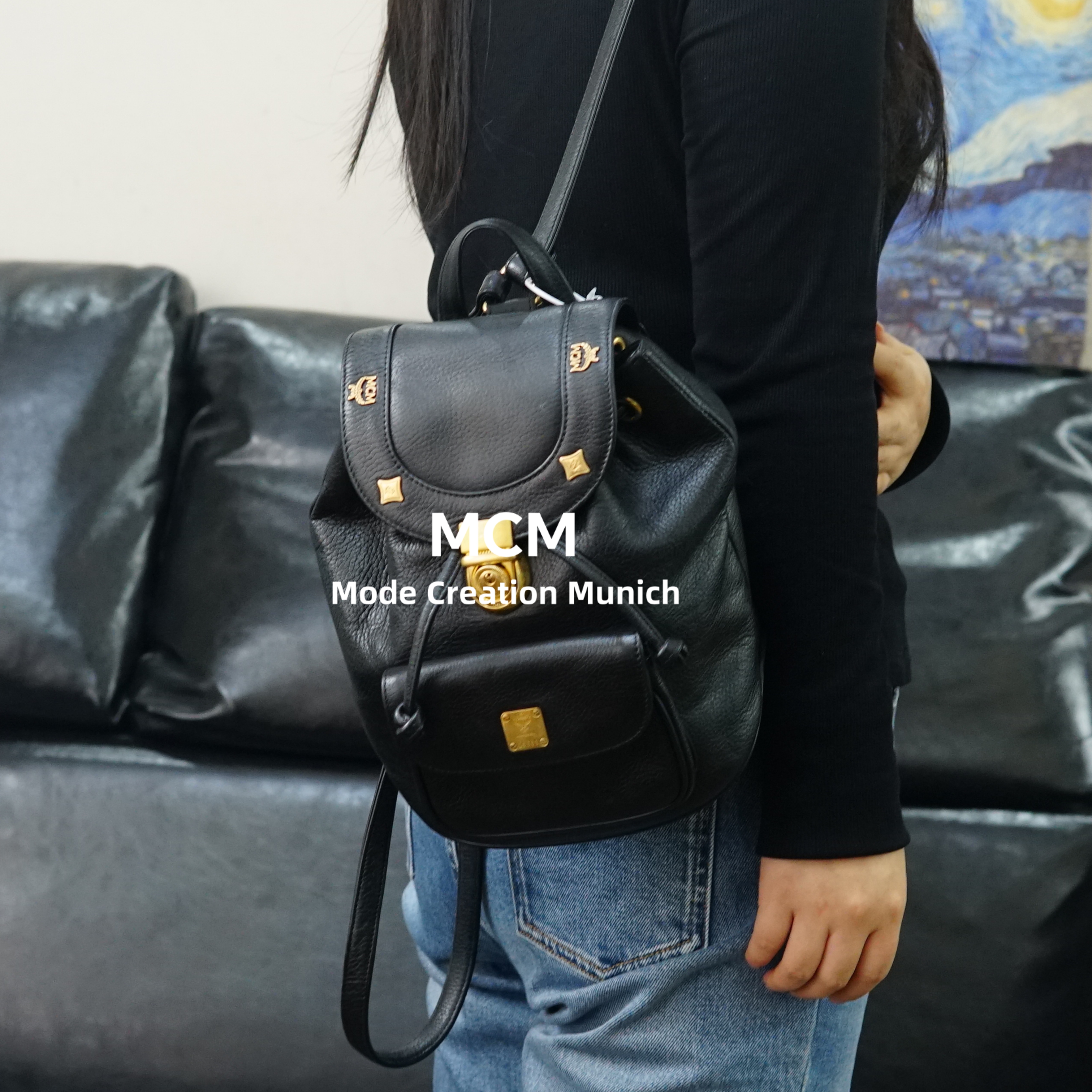 95新 MCM 黑金双肩包/WJ02415037/5037