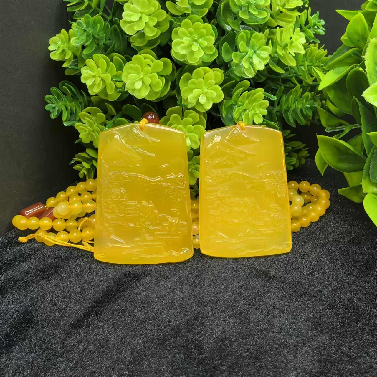 S1132【福嘟嘟珠宝】牛黄宝黄山水牌吊坠-配珠链-多样性只发一件