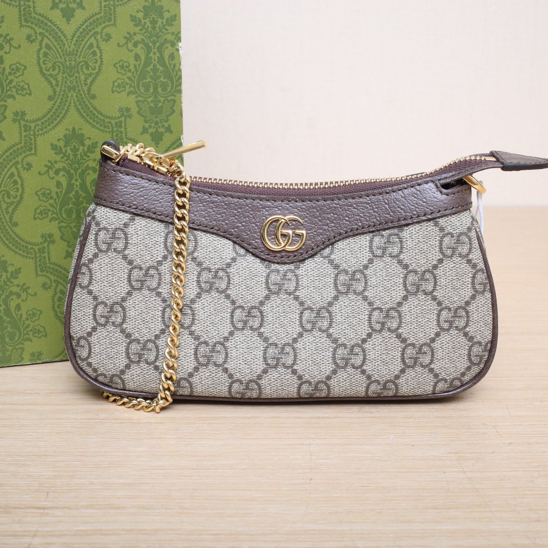 99新 GUCCI/古驰 小花双双 腋下包 迷你 乌木色 皮革C/PVC 金扣 