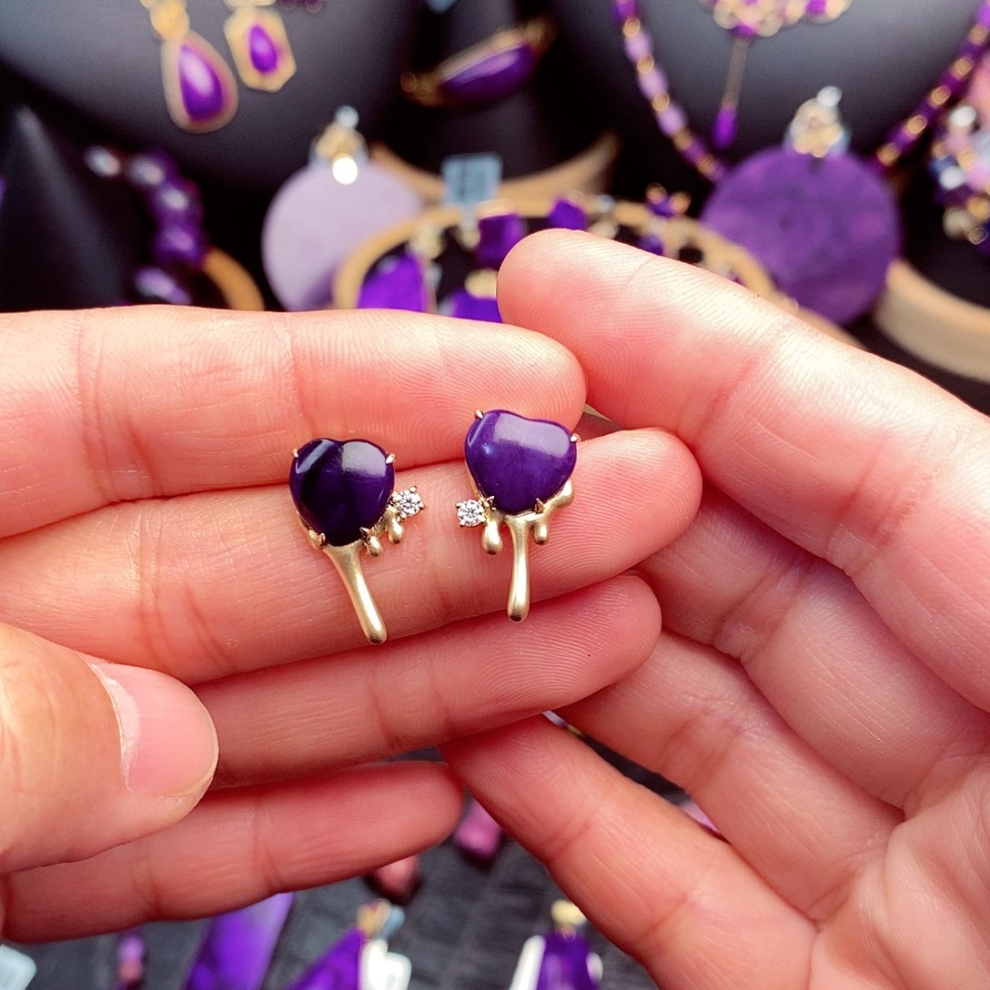 苏纪石（舒俱来）耳饰18K金镶嵌