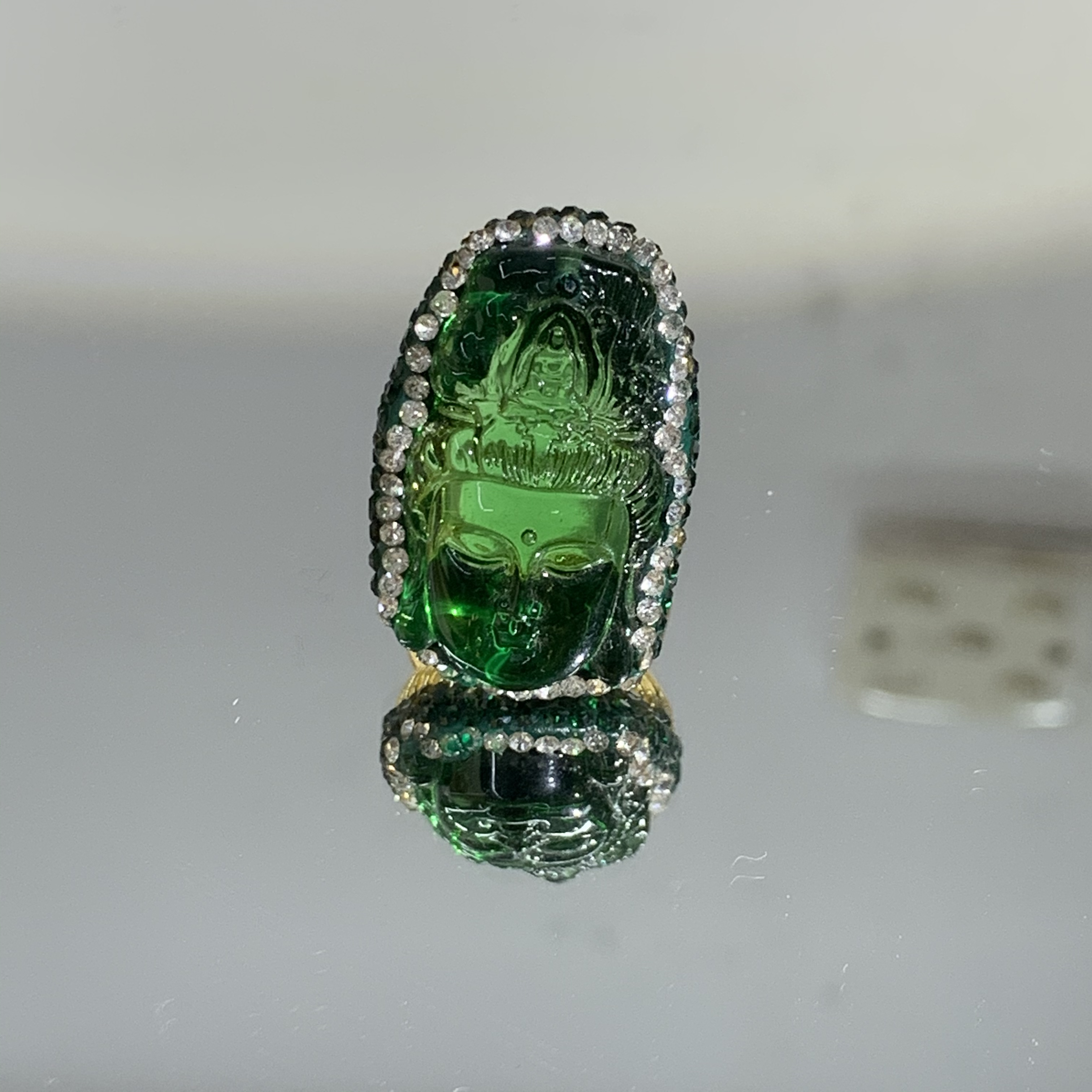 铜合金合成锆石戒指 TTSD 绿色佛时尚潮流百搭款戒指 8532