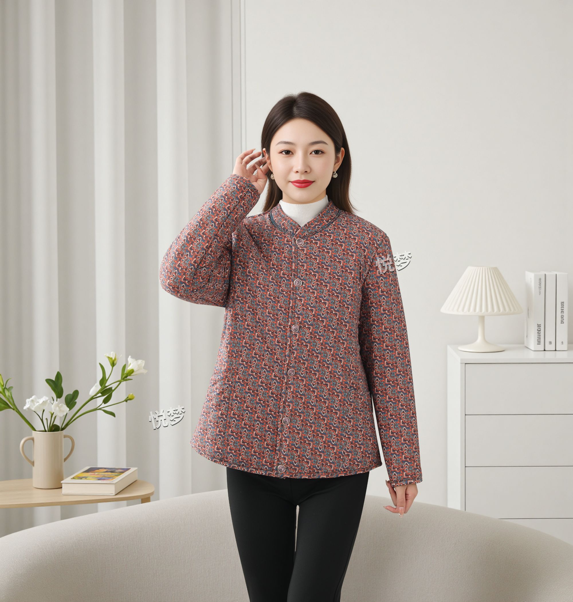 加厚款秋冬立领碎花中老年女装棉服小码棉袄外套