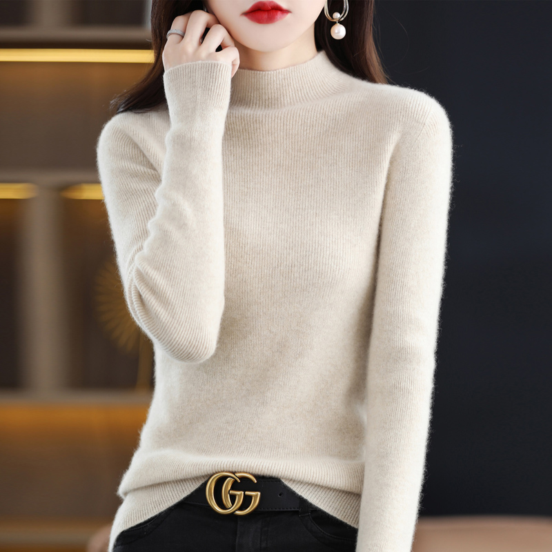法式无缝修身打底针织衫女半高领毛衣2025新款坑条设计感上衣