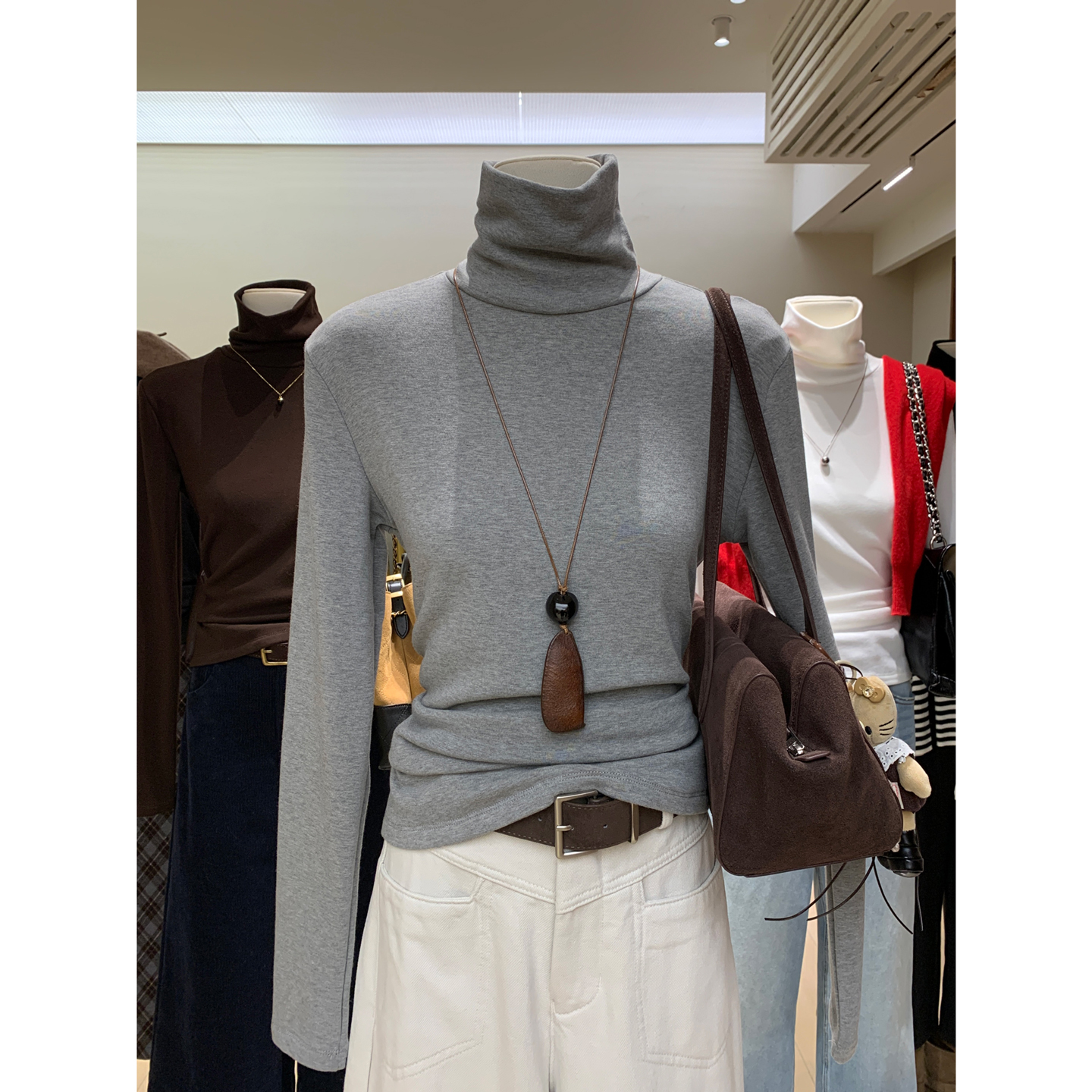 舒芙蕾云朵T多色磨毛加厚超舒服弹力修身高领打底衫正肩长袖T恤女