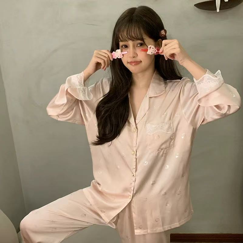 【A】2025年秋季长袖睡衣ins网红韩版宽松高品质冰丝家居服女套装