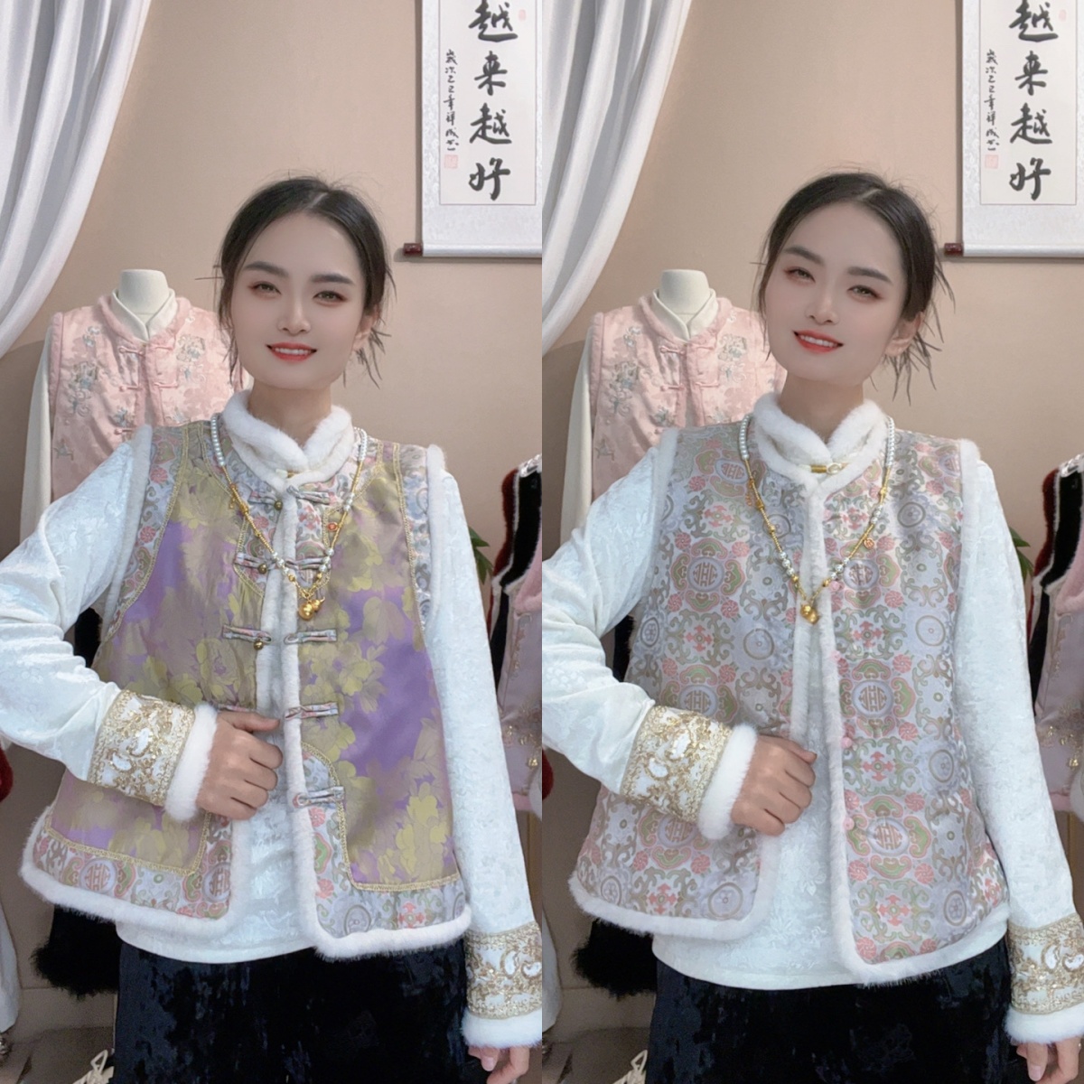 【392加棉马甲】新中式国风双面穿重工拼接刺绣复古时尚加棉马甲女