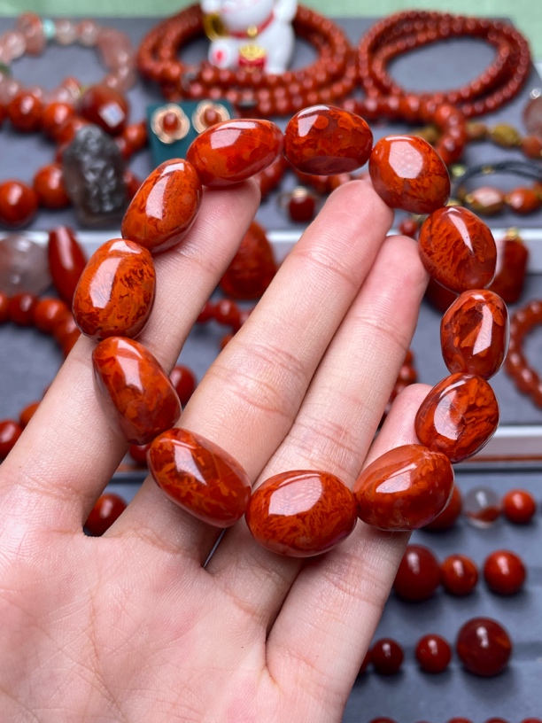 精品）11-13mm瓦西柿子满肉火焰随形手串