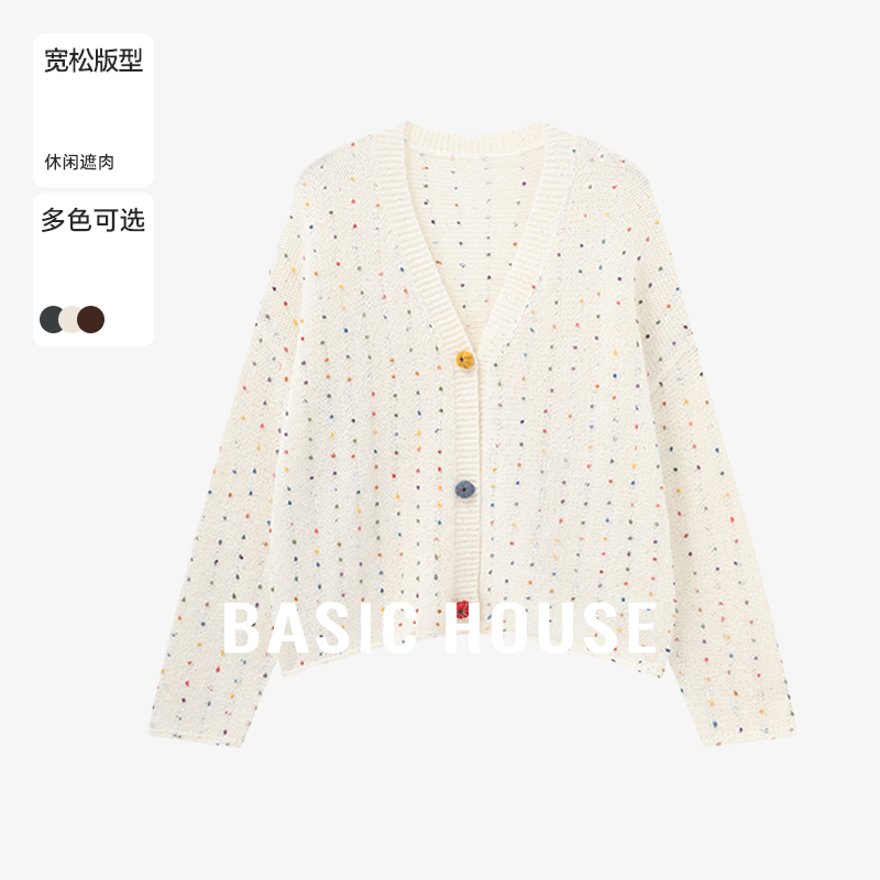Basic House/百家好琥珀流光慵懒风女装刺绣百搭毛衣-B0625B5KEU2