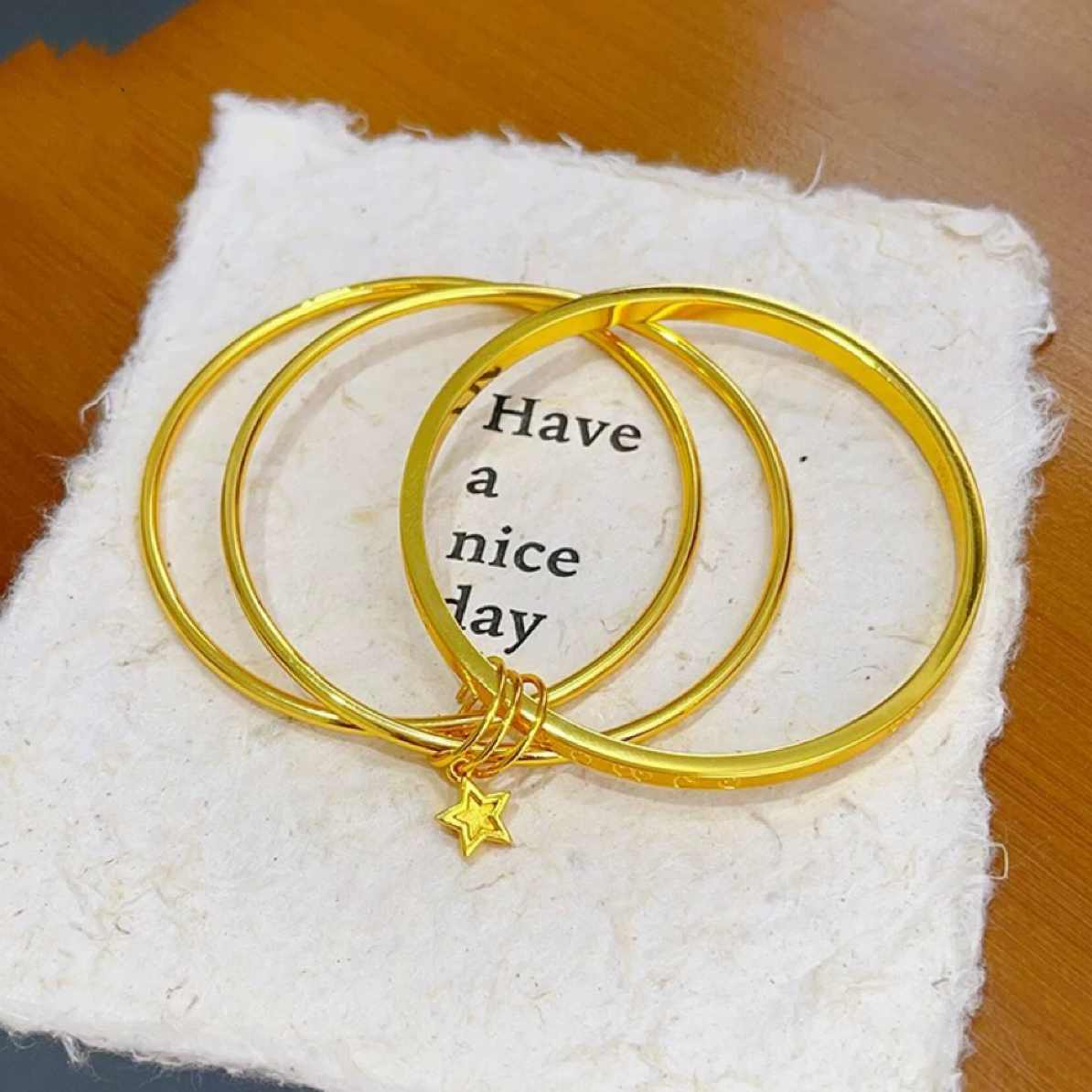 纯铜手镯 古法星星吊坠三圈手镯百搭个性8045