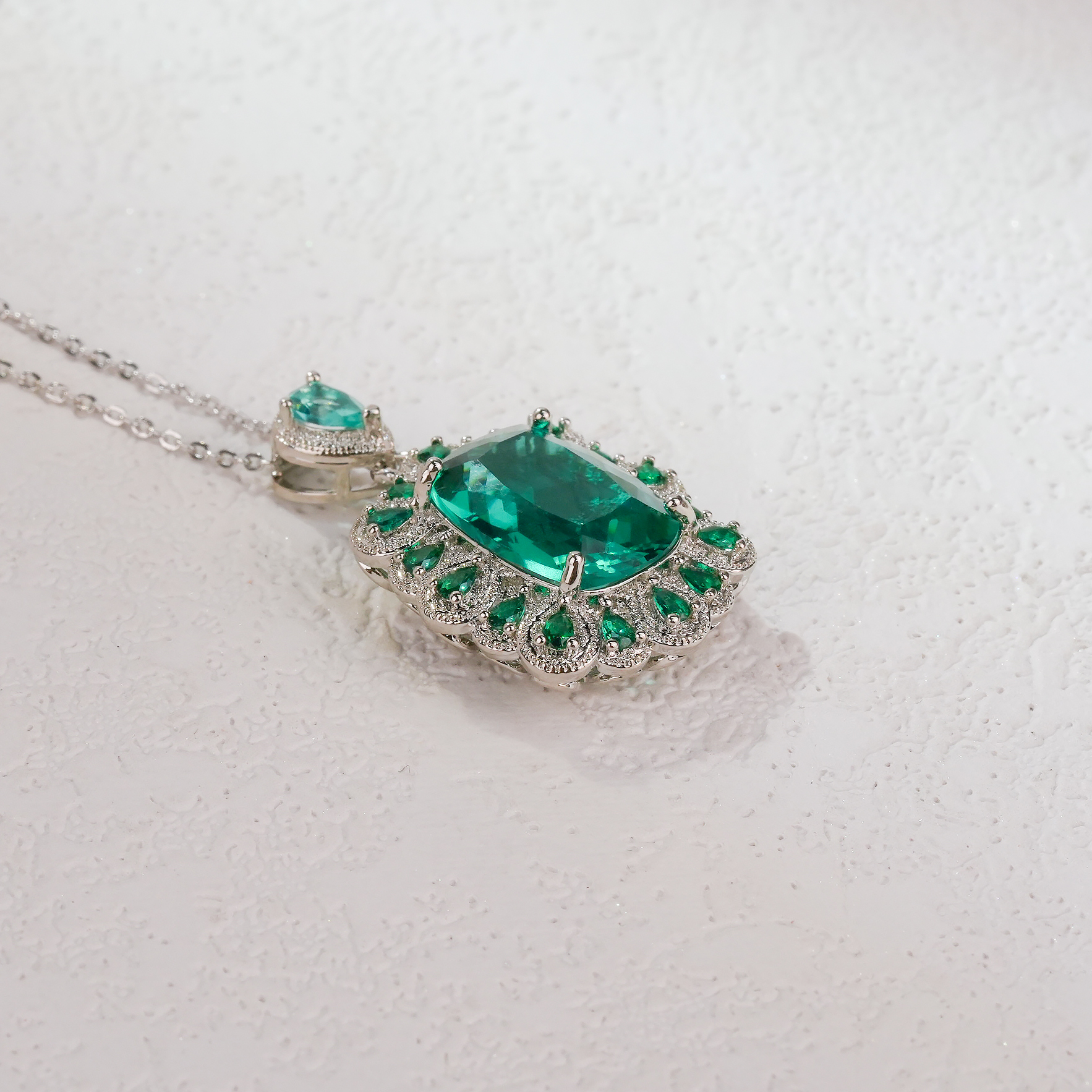 铜合金项链 时尚轻奢百搭镶嵌精致-气质饰品绿色链子吊坠-7190