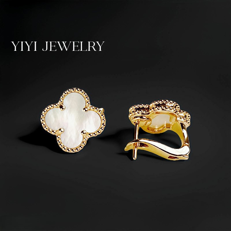 925银耳饰 925银针镀K金玫瑰金白贝贝草草耳拍