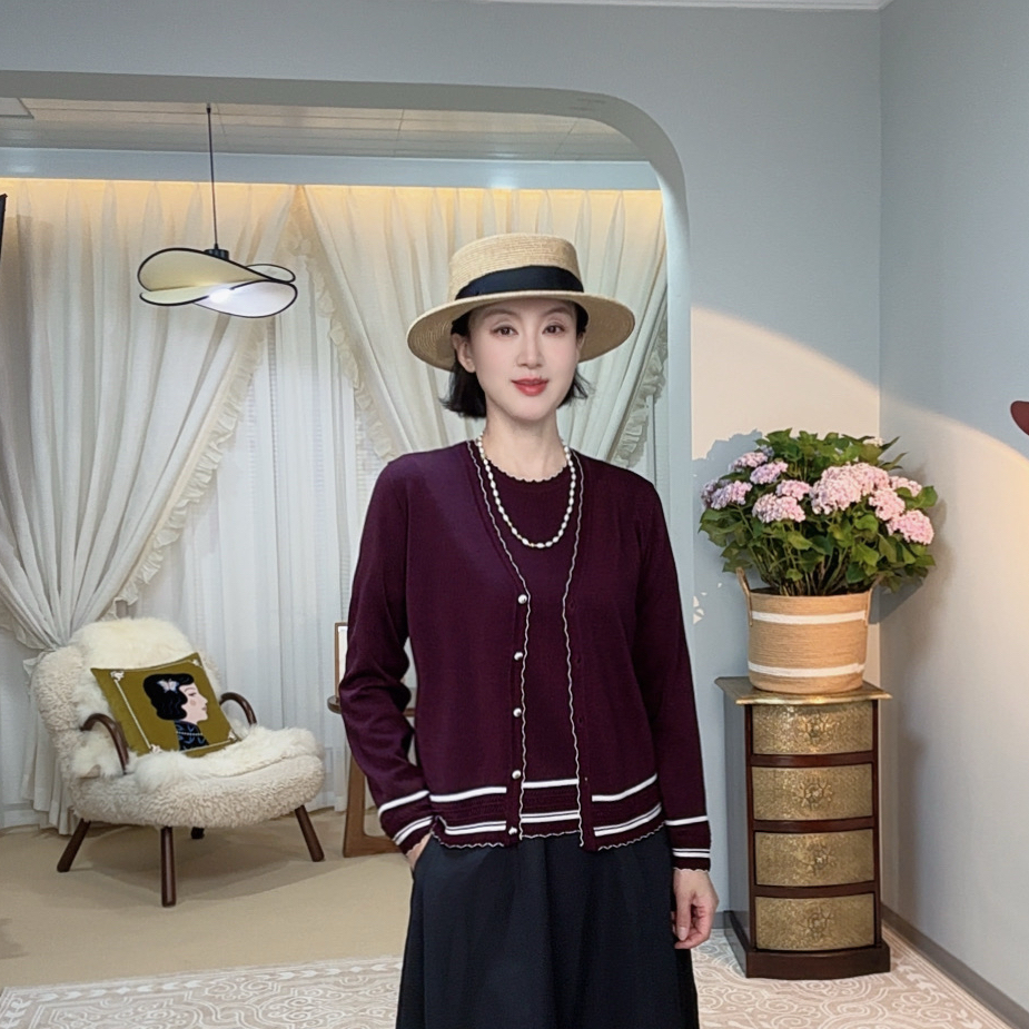 祯智服饰JL-8976 【100%莱赛尔纤维】简约花边V领针织开衫 休闲外衣