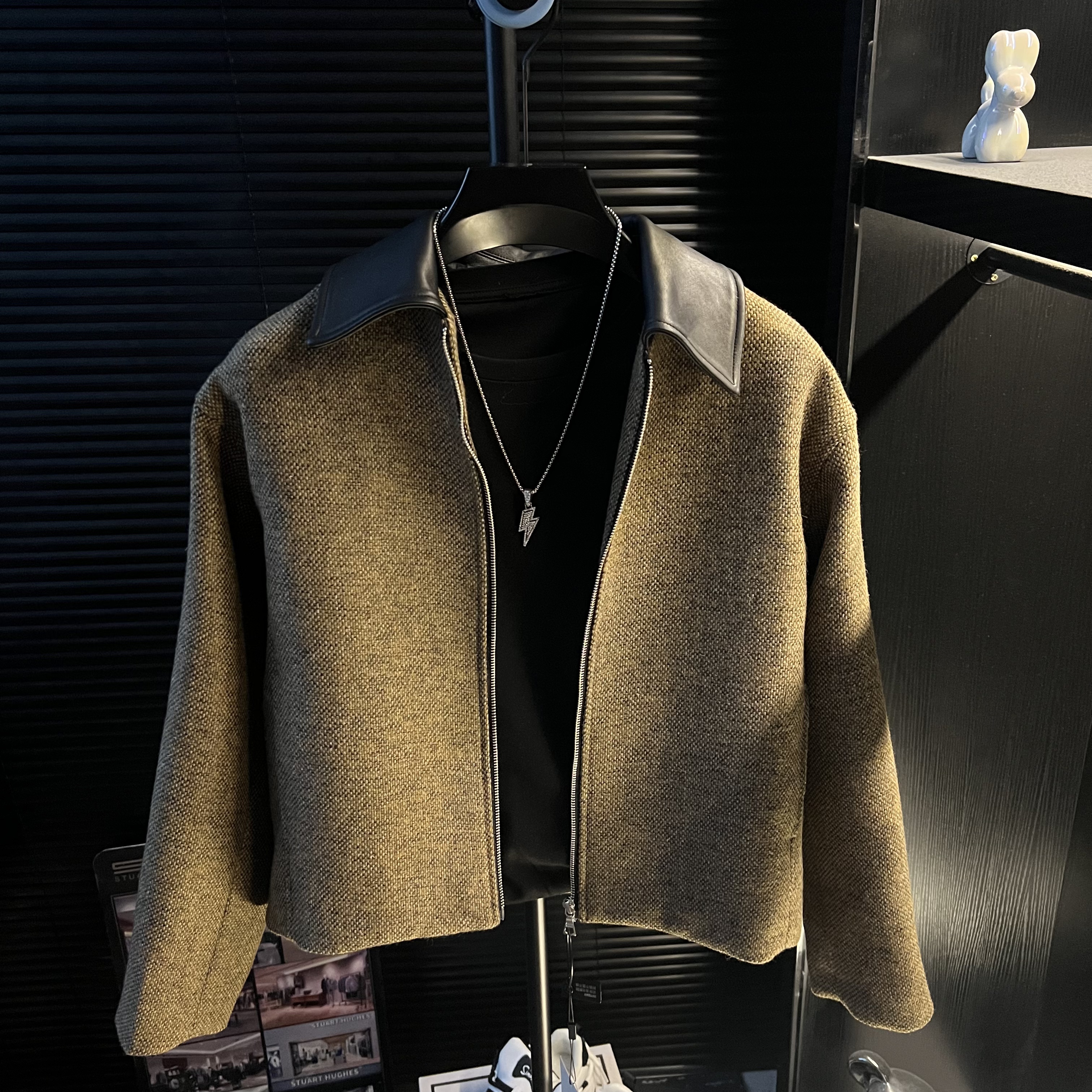 潇潇-新款多尼戈尔羊毛花毛呢夹克翻领轻奢高级感短款外套