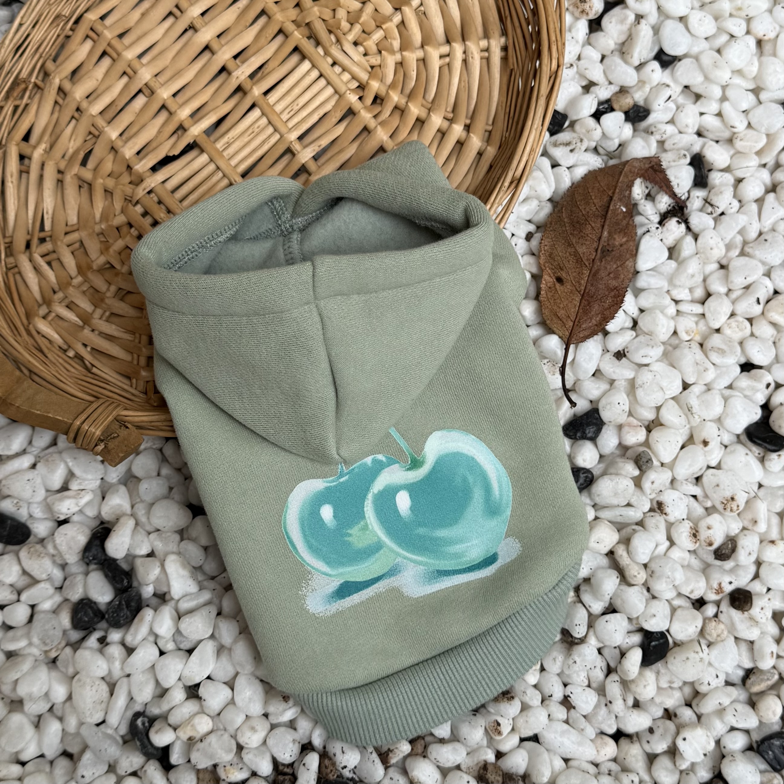 「水果」秋冬绿色樱桃加绒无袖帽衫约克夏泰迪马尔济斯