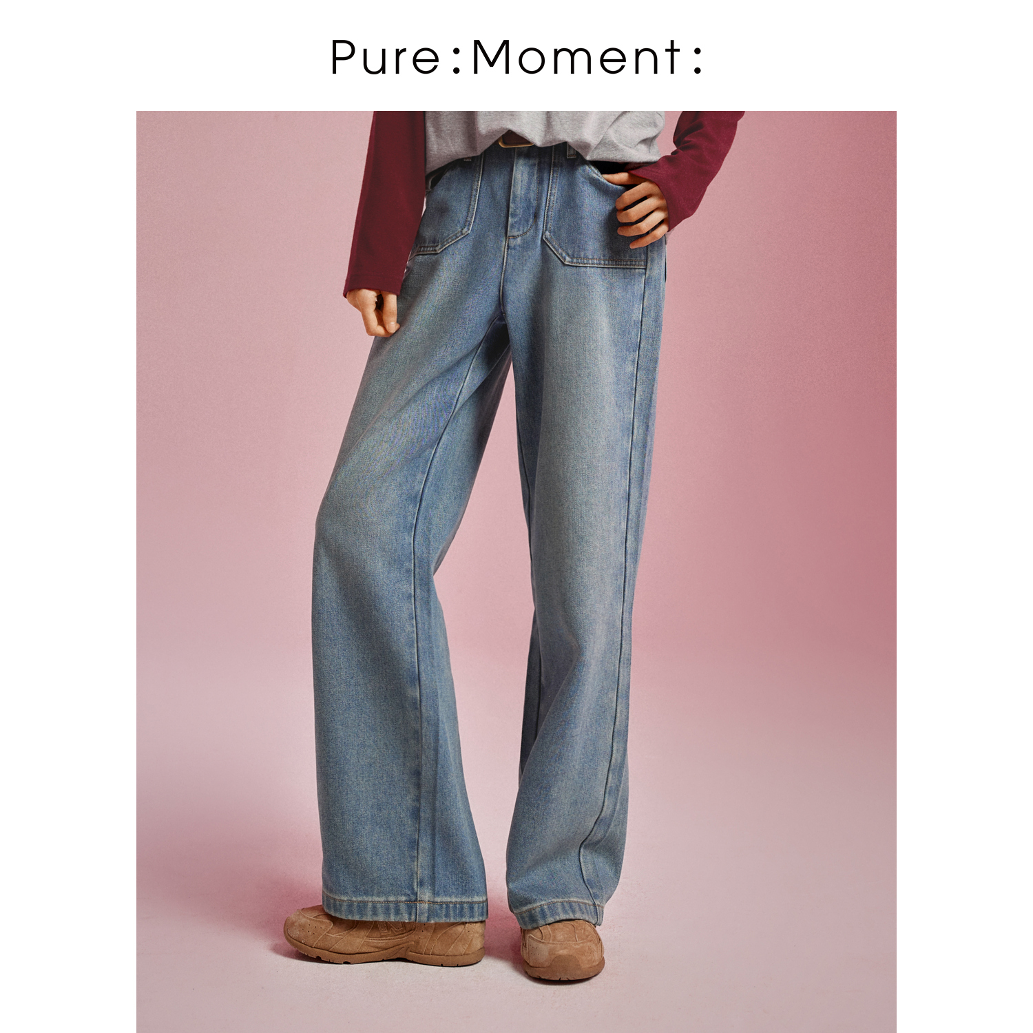 小麦檬Pure:Moment:牛仔蓝直筒显瘦牛仔裤4FA254191
