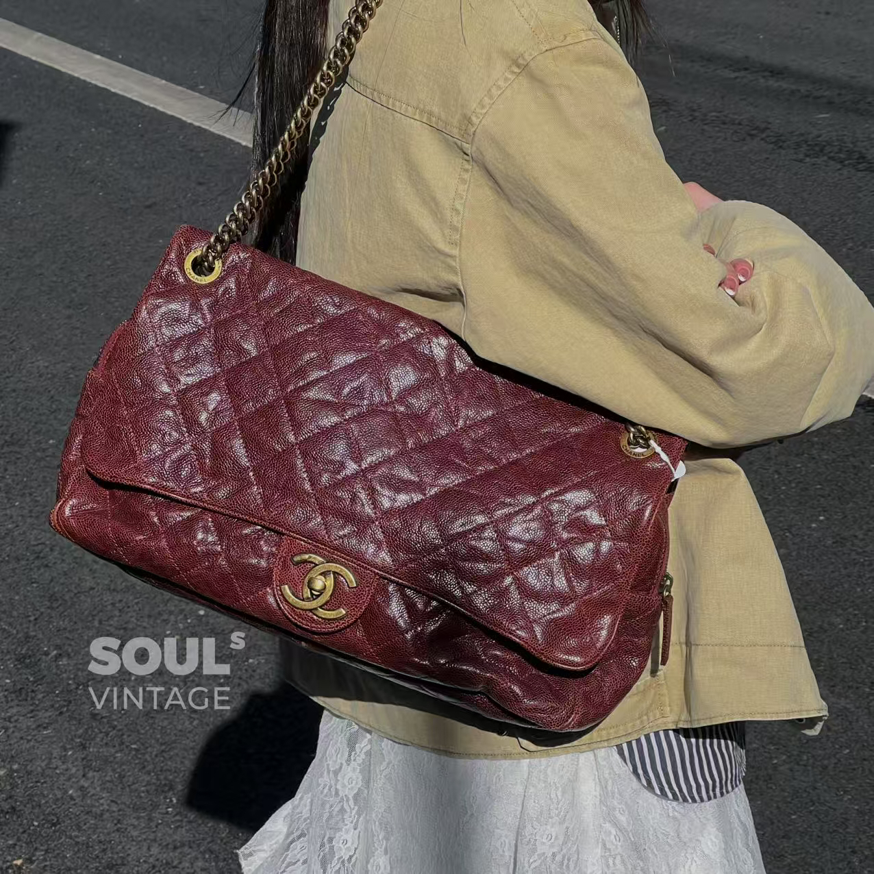 95新 Chanel/香奈儿 红金荔枝牛 cf机场包xxl底长32/614078734