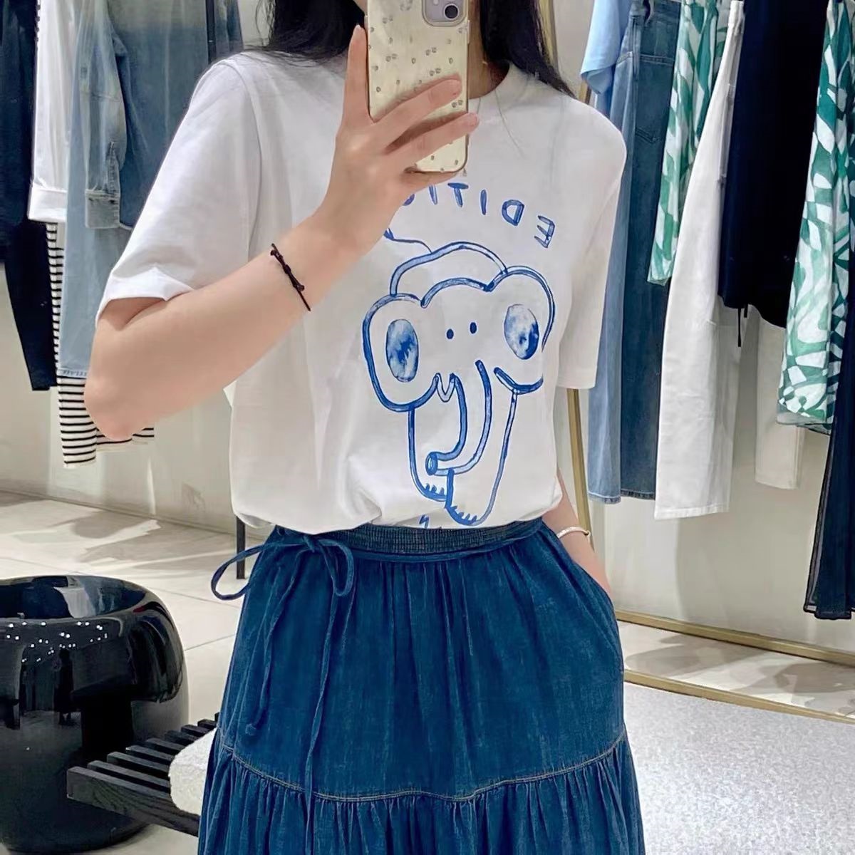 0527大象印花圆领通勤半袖T