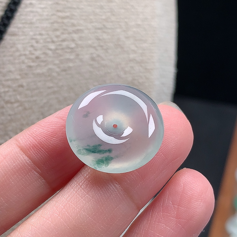 缅甸天然翡翠A货玉石老坑冰种飘花平安扣吊坠19.6*5.8mm