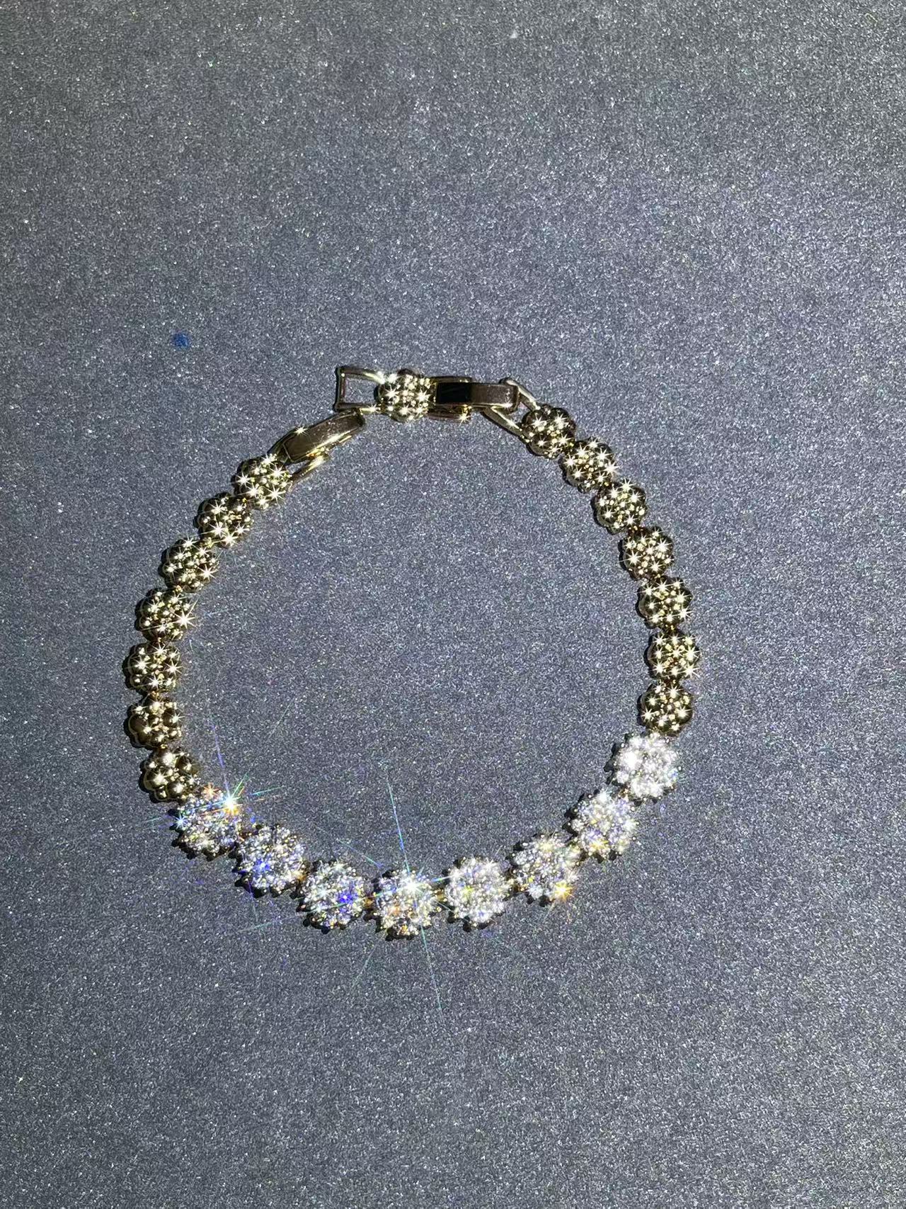 a1674玫色雪花满镶手链多样性发货